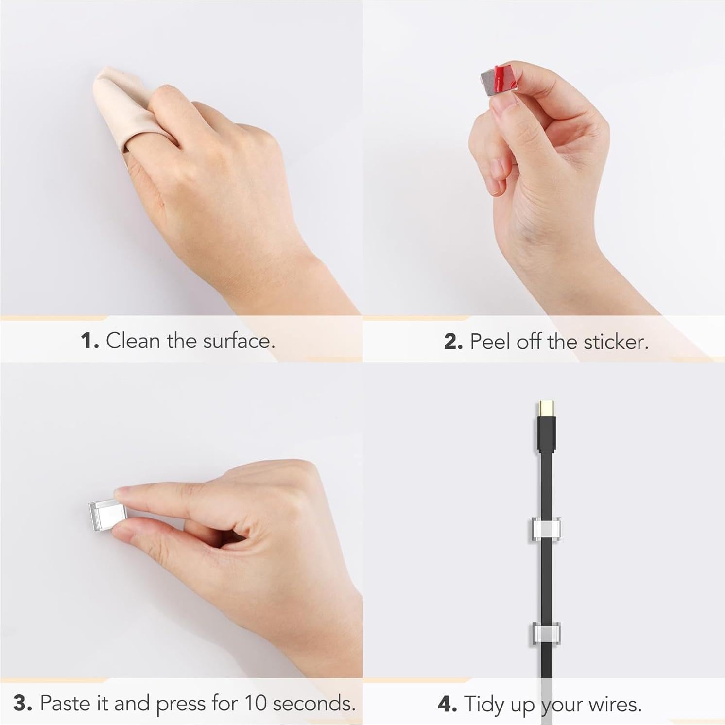 Clips Adhesivos para Cables AGPTEK 100 PCS Transparente