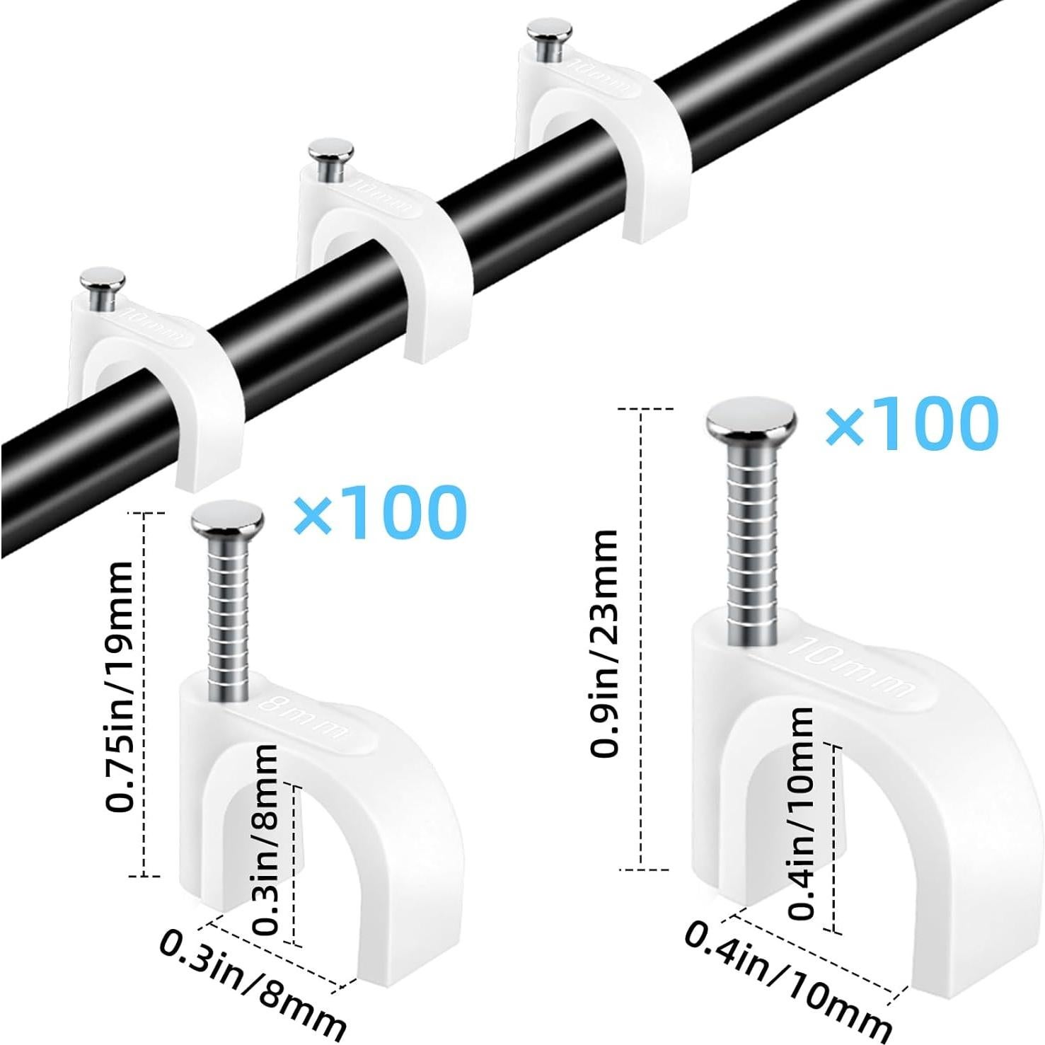 200 Clips de Cable TKYZMS 8mm/10mm para Gestión de Cables