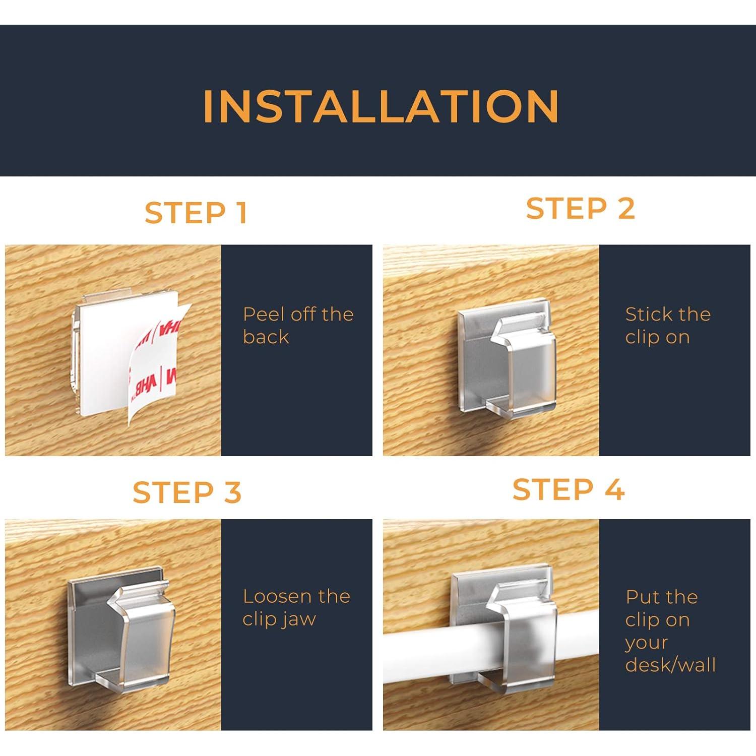 Clip de Cable Adhesivo XIAOXI 40 Pcs Transparente Organizador