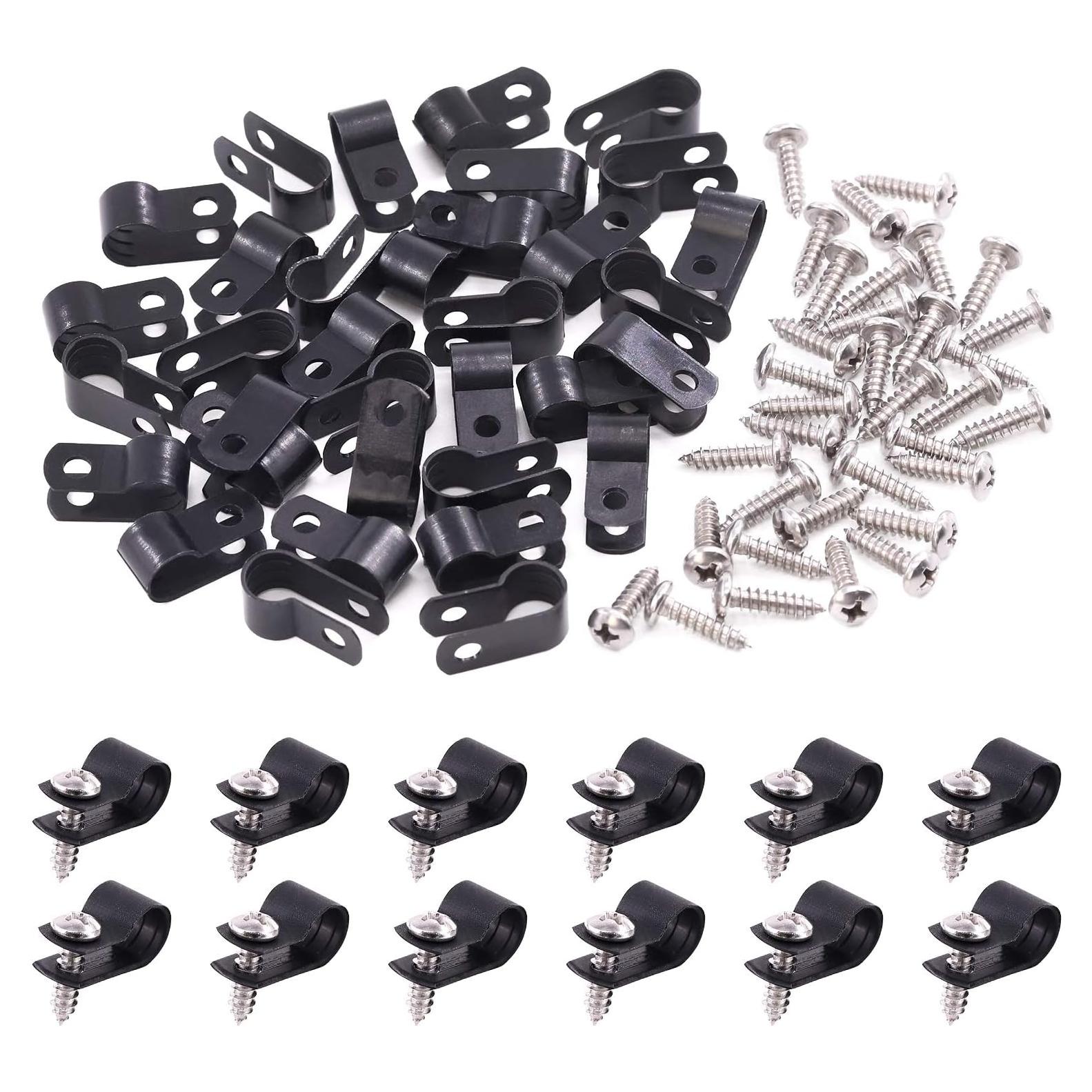 Clips de Cable de Plástico Nylon Swpeet 120 Piezas 8 mm Negro