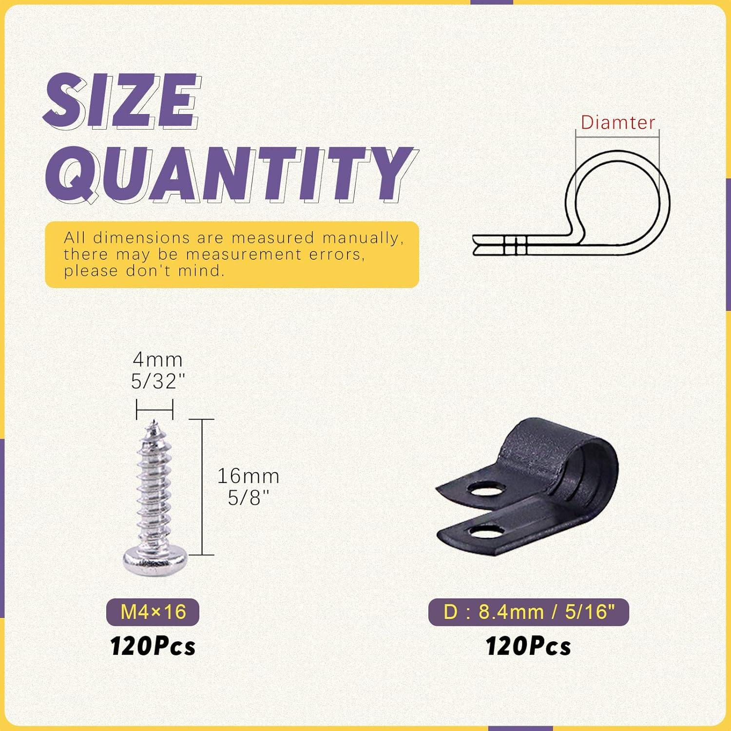 Clips de Cable de Plástico Nylon Swpeet 120 Piezas 8 mm Negro