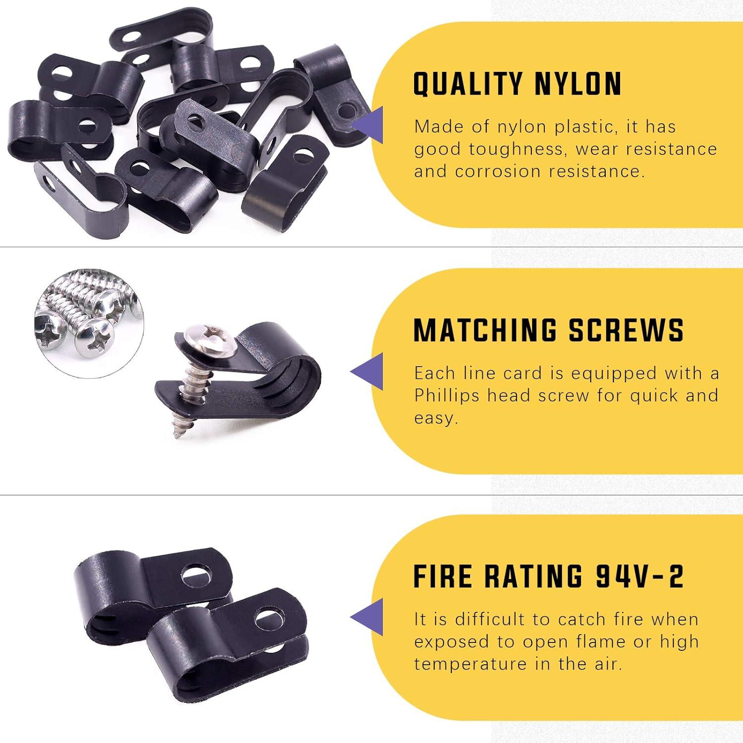 Clips de Cable de Plástico Nylon Swpeet 120 Piezas 8 mm Negro