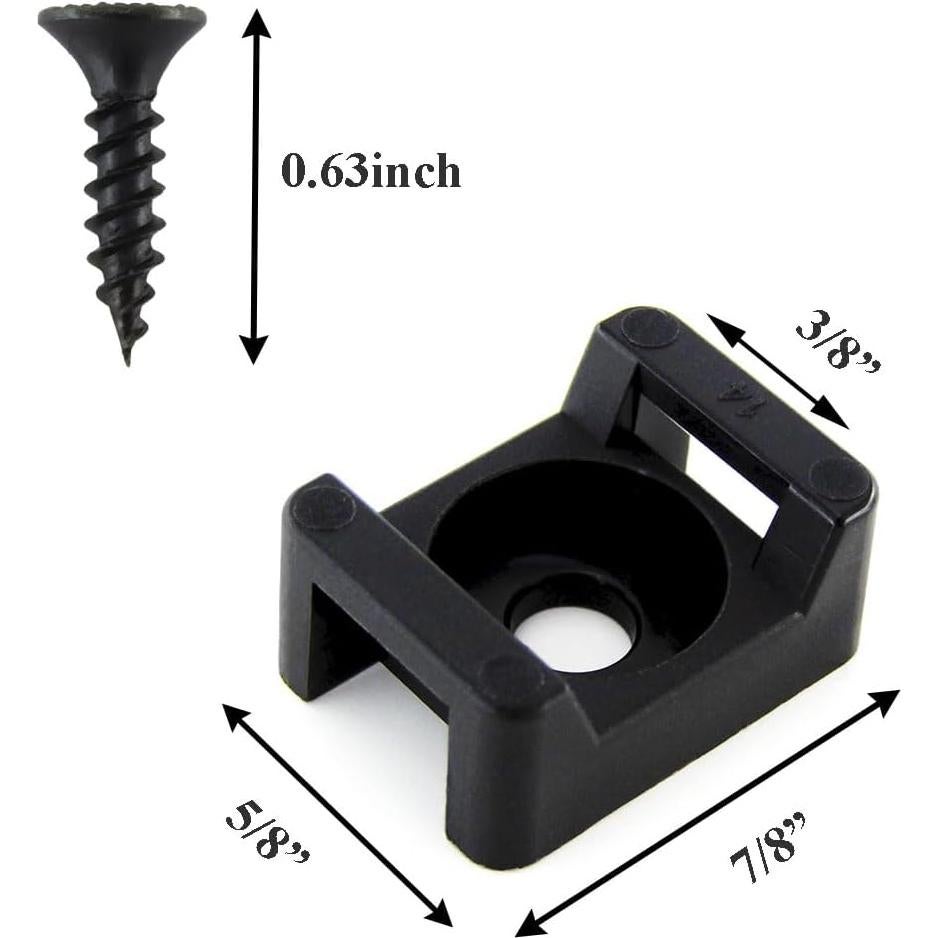 Kit de Bridas de Cable HS 100 Pcs 6" Nylon Negro con Tornillos