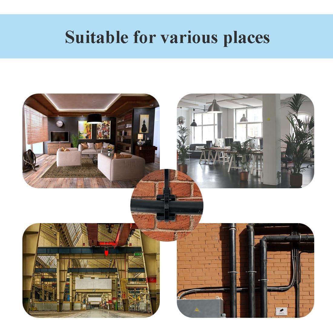 Kit de Bridas de Cable HS 100 Pcs 6" Nylon Negro con Tornillos