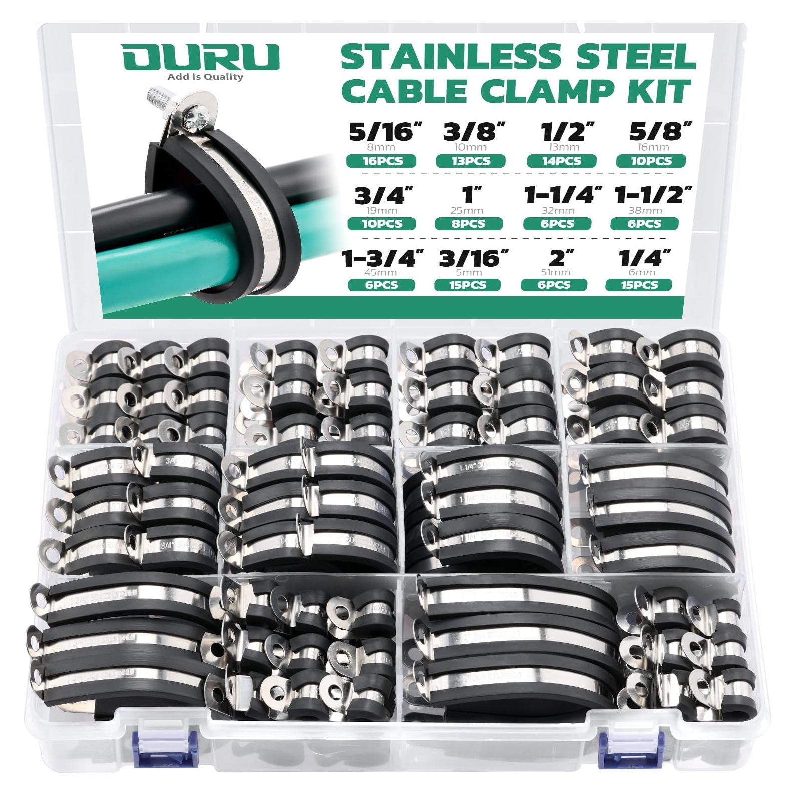 Kit de 125 Abrazaderas de Cable OURU Acero Inoxidable 304