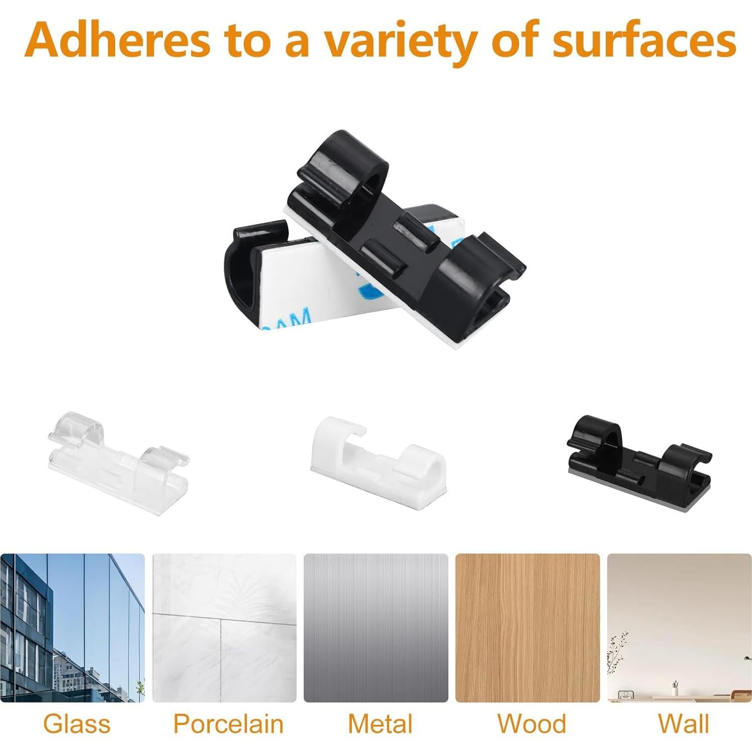 60 Clips de Cable Adhesivos 3M COMRUN Transparentes 3.0x1.1cm