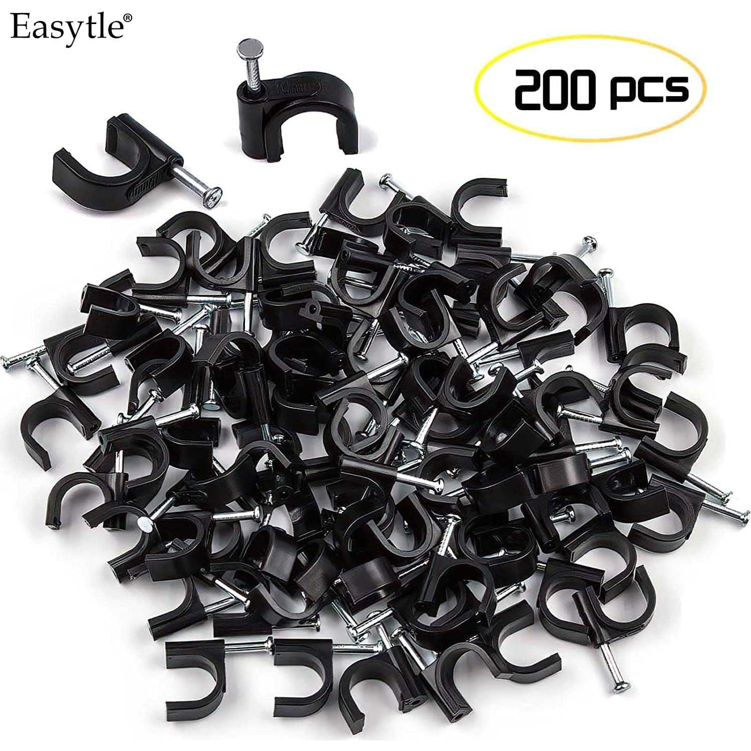 200 Clips de Cable Negros Easytle 4-10mm para Pared