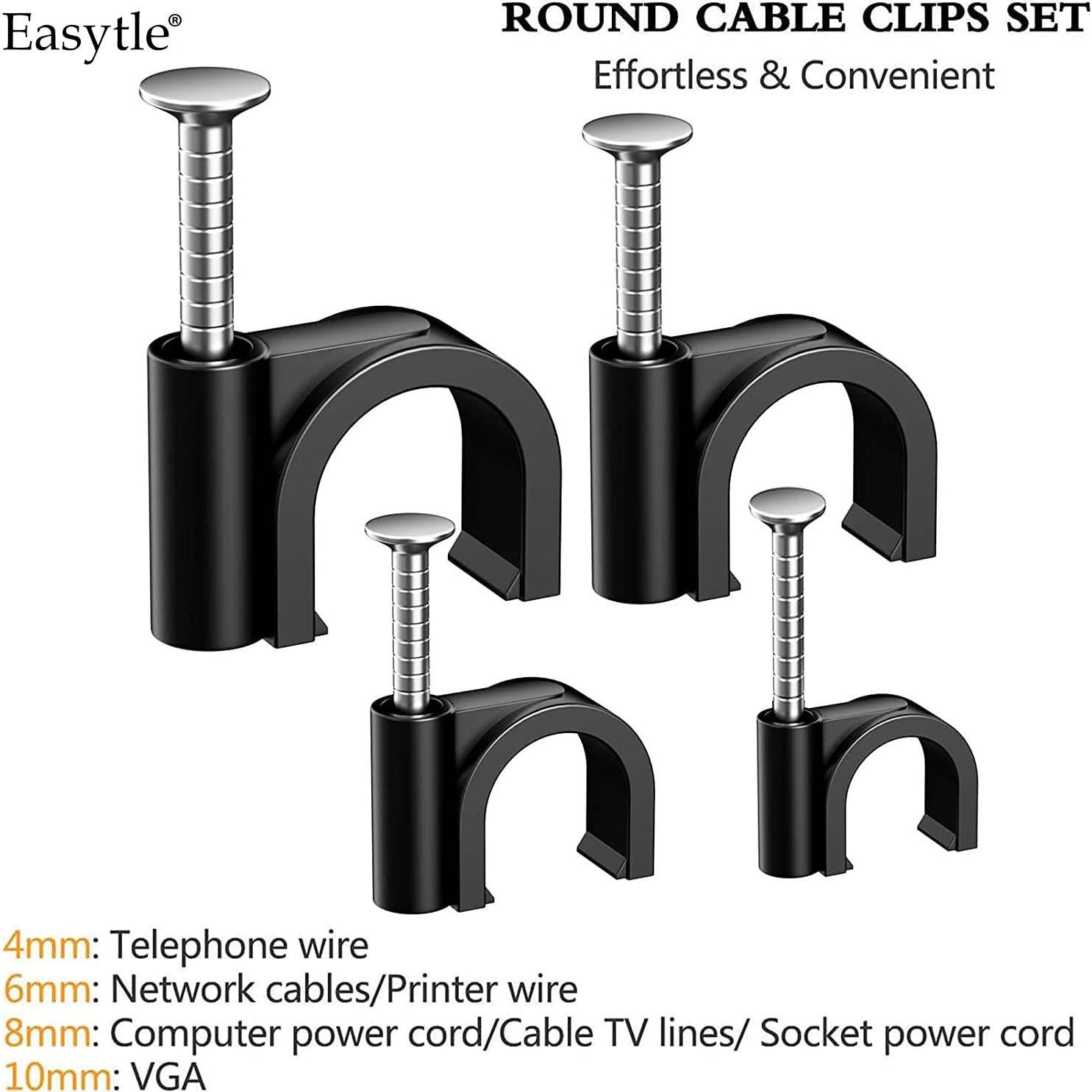 200 Clips de Cable Negros Easytle 4-10mm para Pared