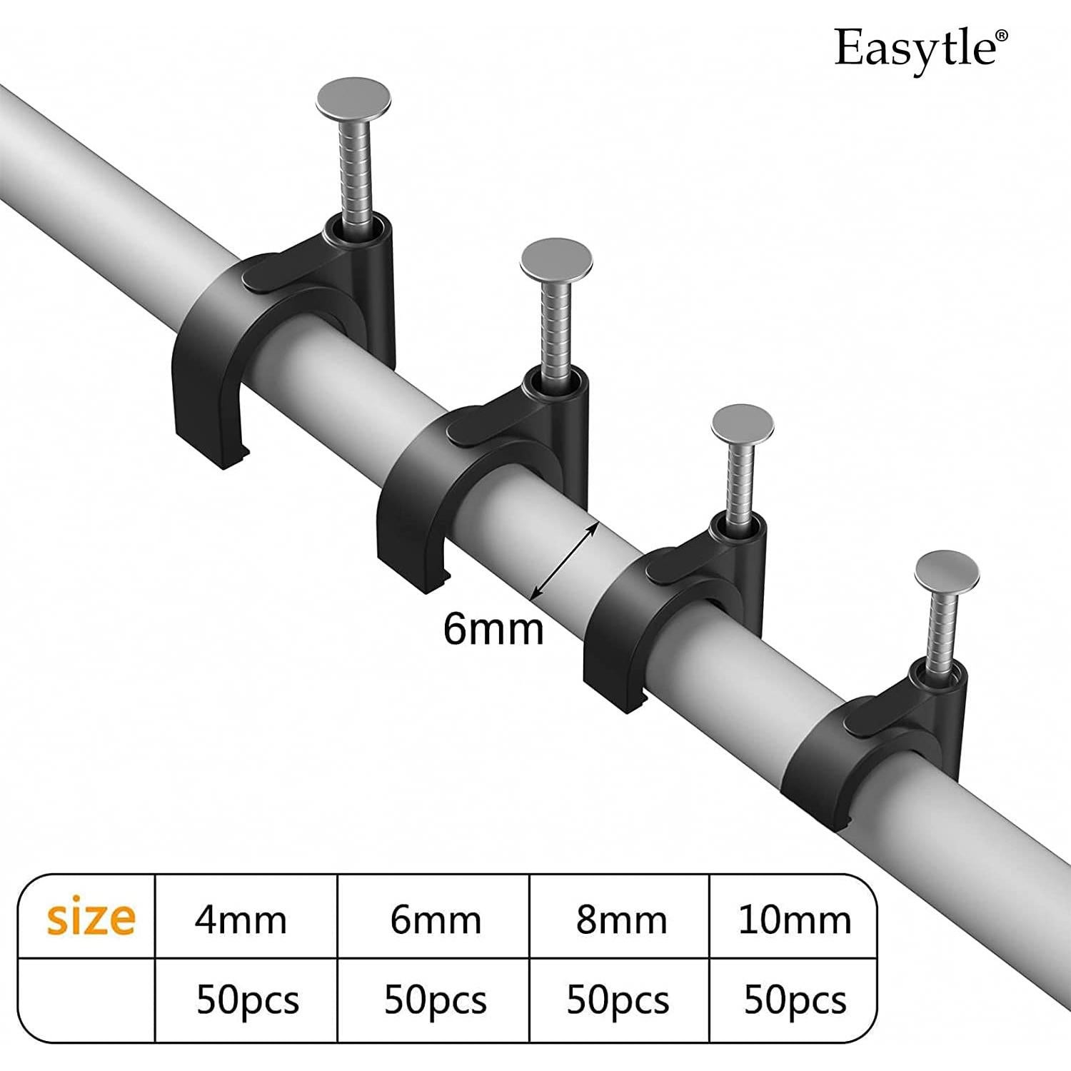 200 Clips de Cable Negros Easytle 4-10mm para Pared