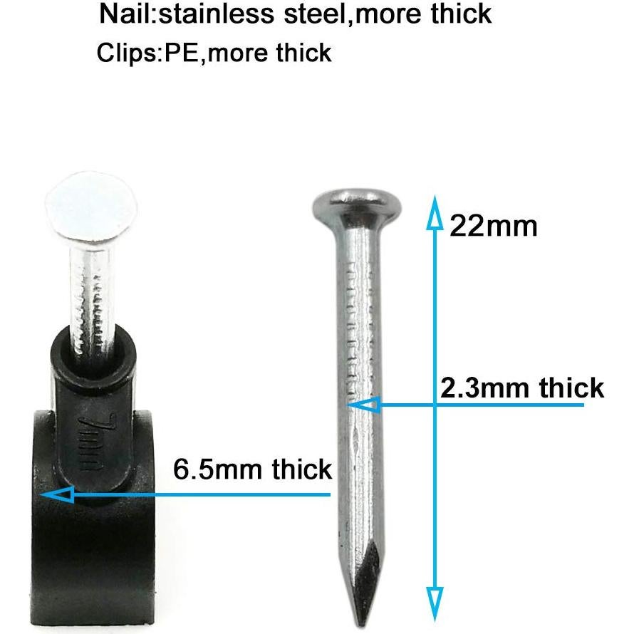 Clips de Cable Ethernet Cat6 HS - 200 Piezas 7mm Negros