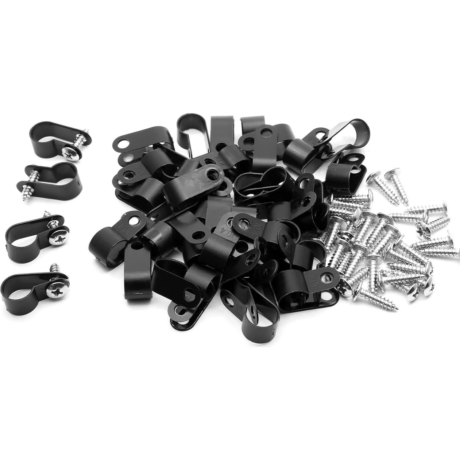 60 Clips de Cable de Nylon Atornillables Suiwotin 10.4mm Negro