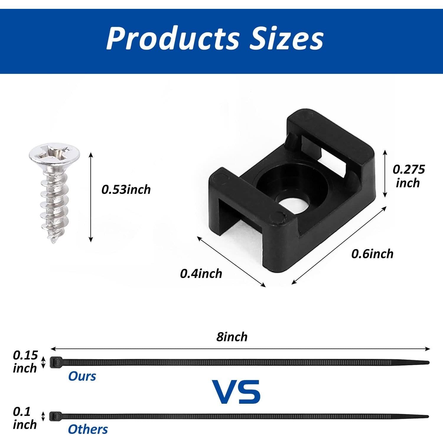 Kit de Montaje de Cable Zip Tie ALLWIN 120 Pcs 20.32 cm Negro