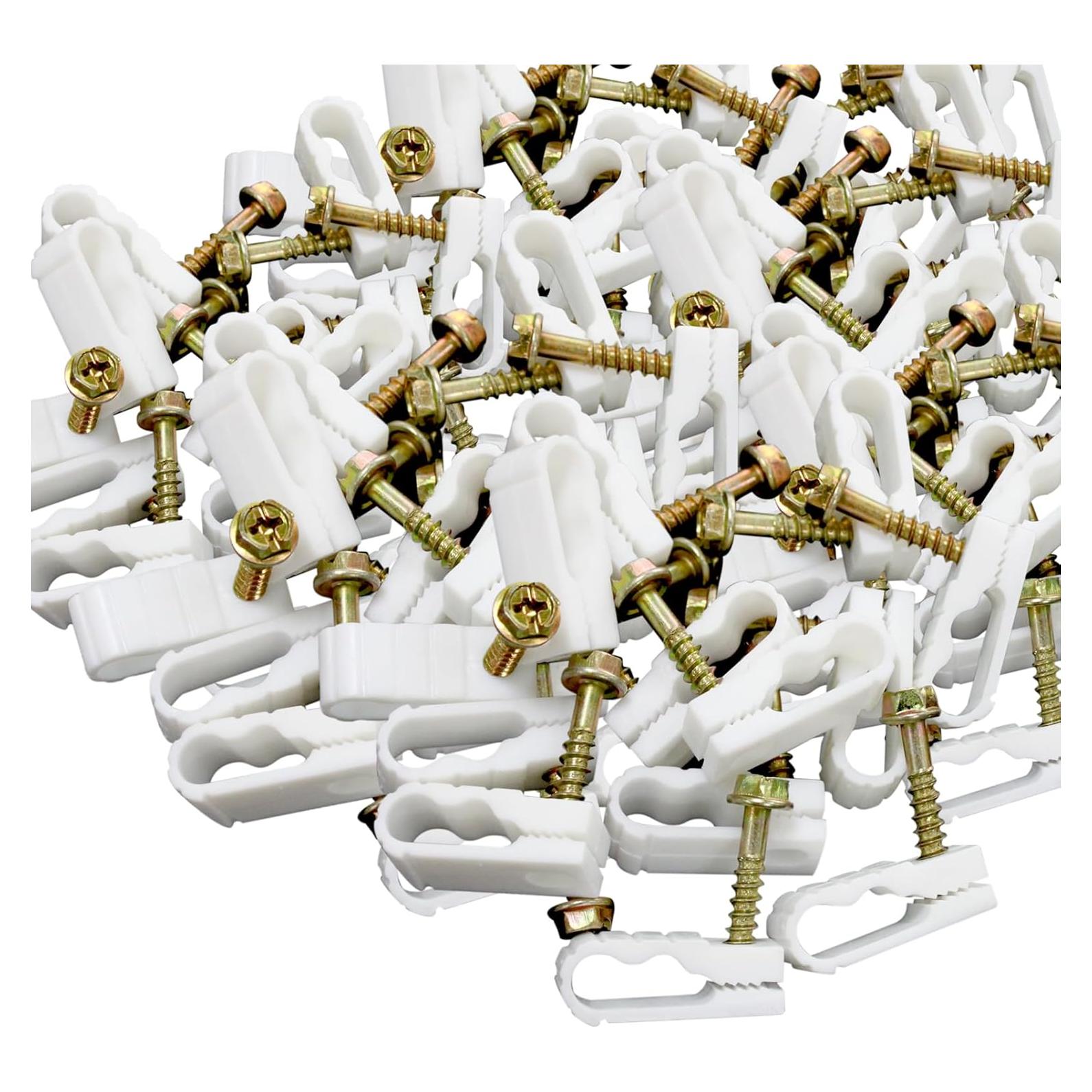 Clip de Cable Doble STEREN Grip-Clip 100 Unidades Blanco