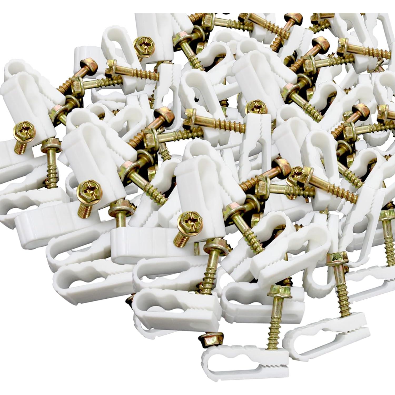 Clip de Cable Doble STEREN Grip-Clip 100 Unidades Blanco