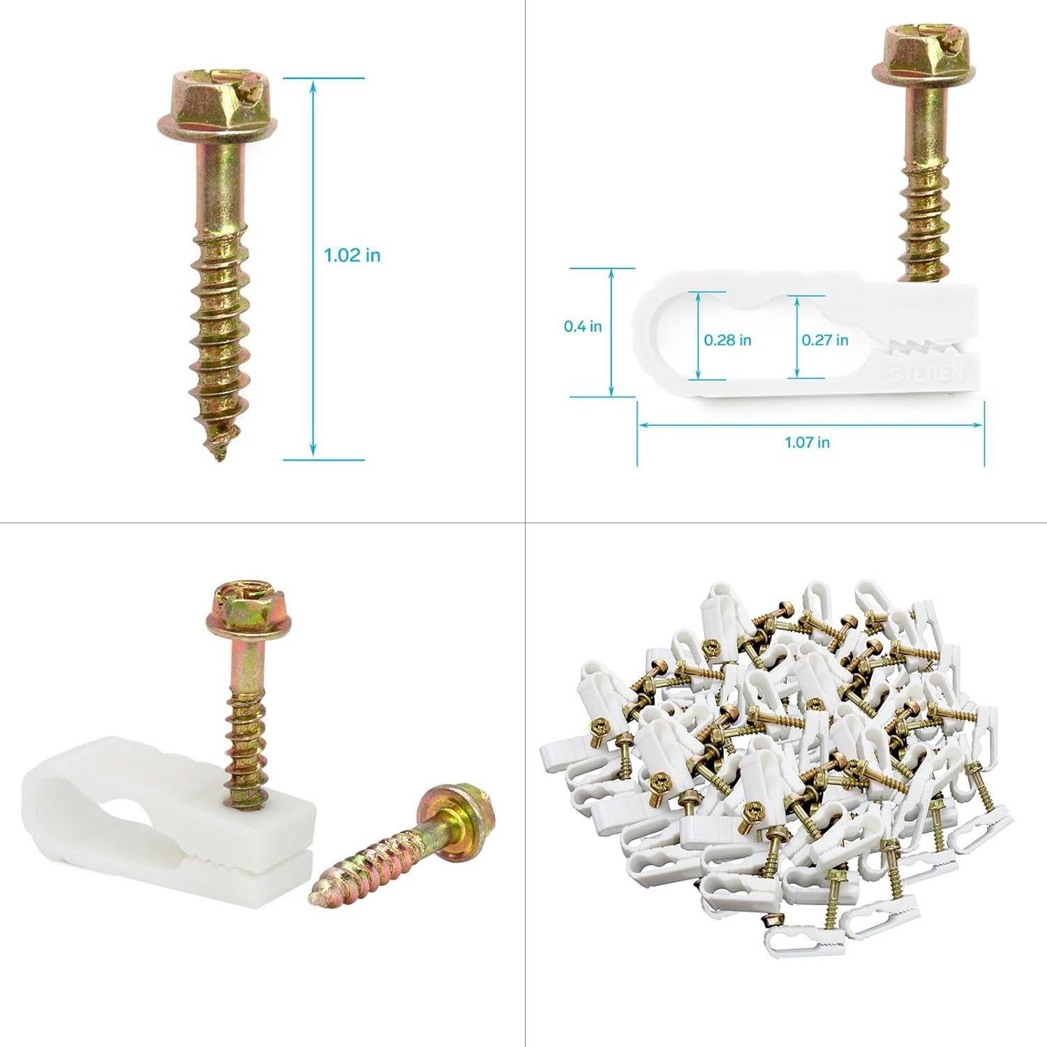 Clip de Cable Doble STEREN Grip-Clip 100 Unidades Blanco