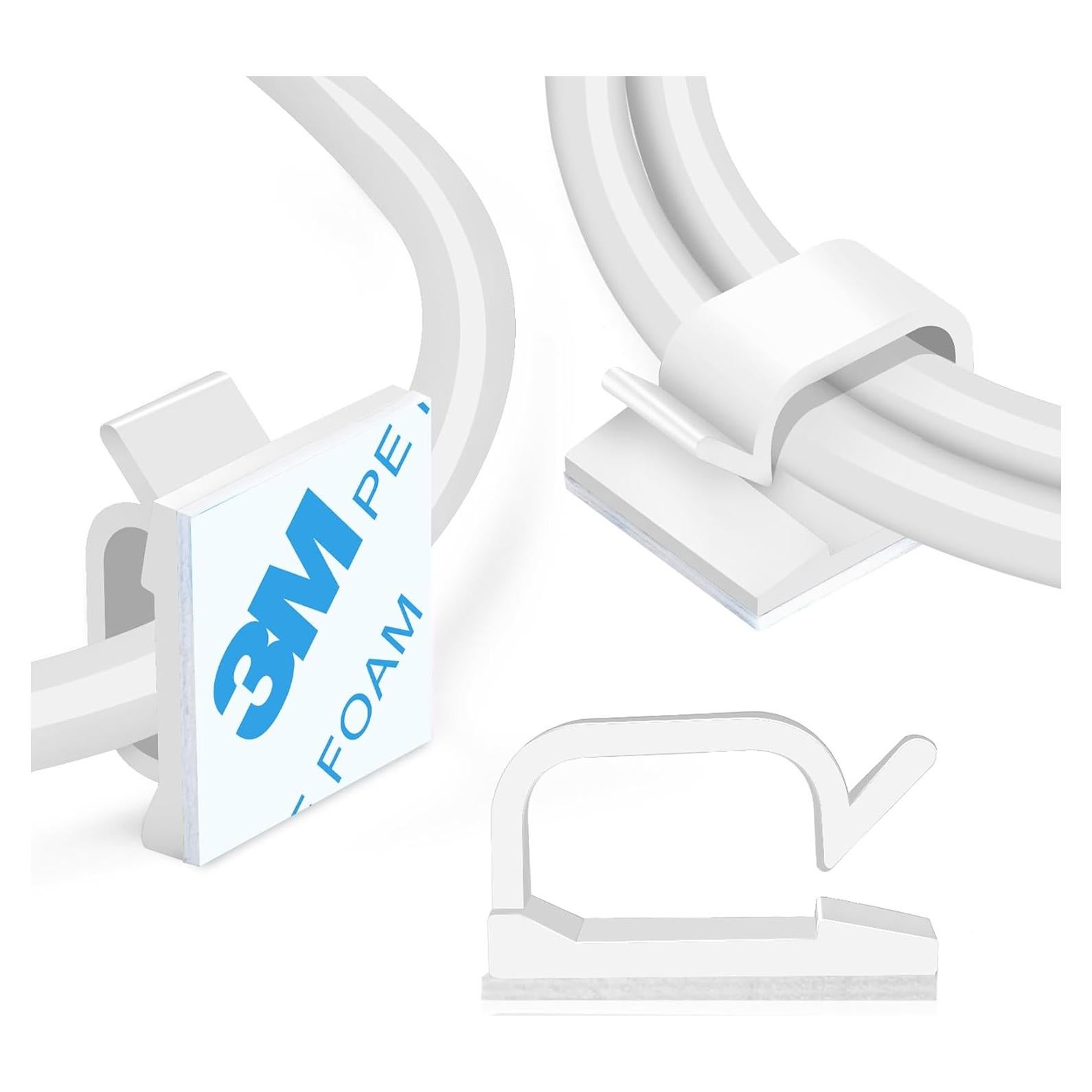 120 Clips Adhesivos para Cables XHF Blancos - Organizador