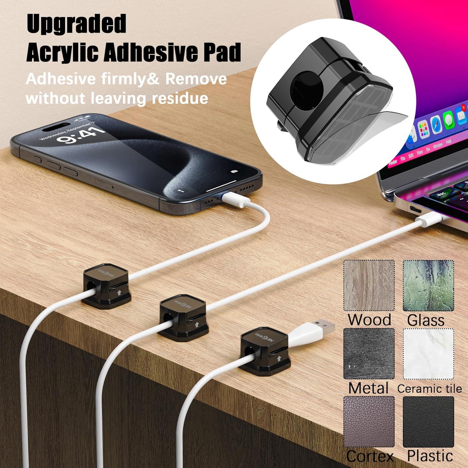 9 Clips Magnéticos para Cables NIRXUBLA - Organizador Negro