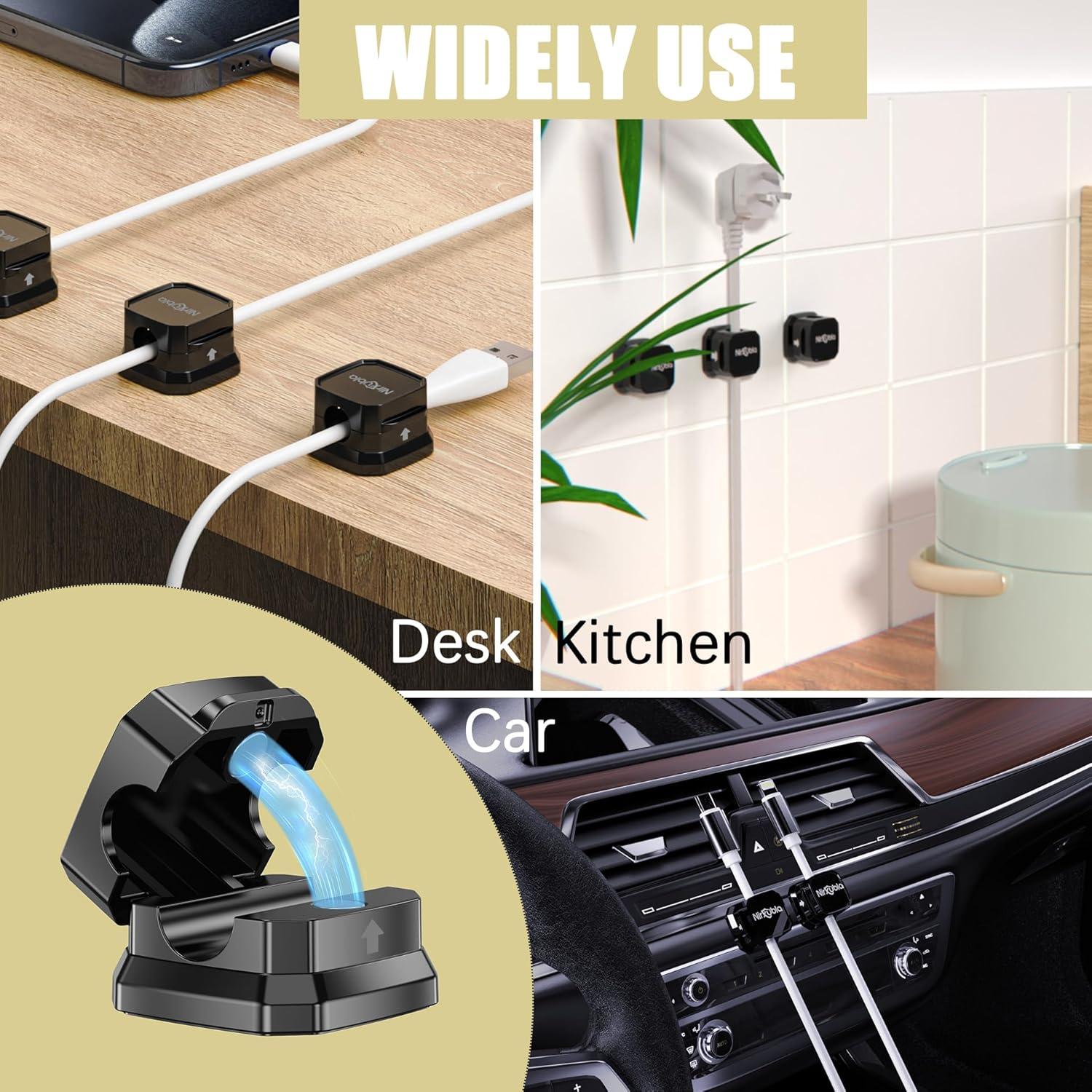 9 Clips Magnéticos para Cables NIRXUBLA - Organizador Negro