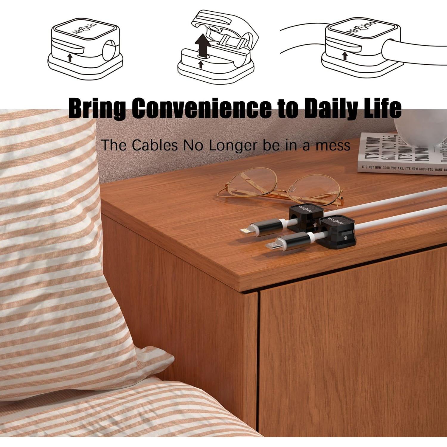 9 Clips Magnéticos para Cables NIRXUBLA - Organizador Negro