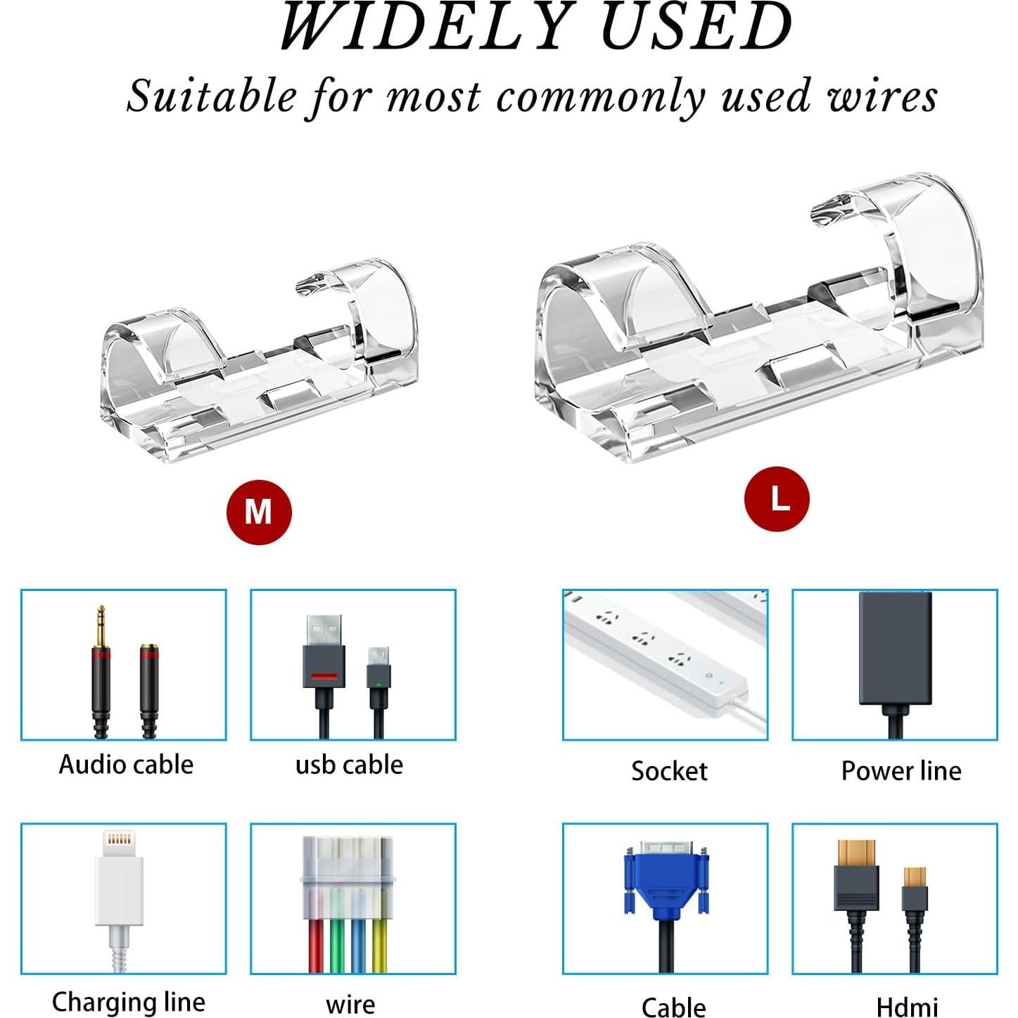 Clips de Cable Autoadhesivos 40pcs ABCDMM para Cables de 1-5mm