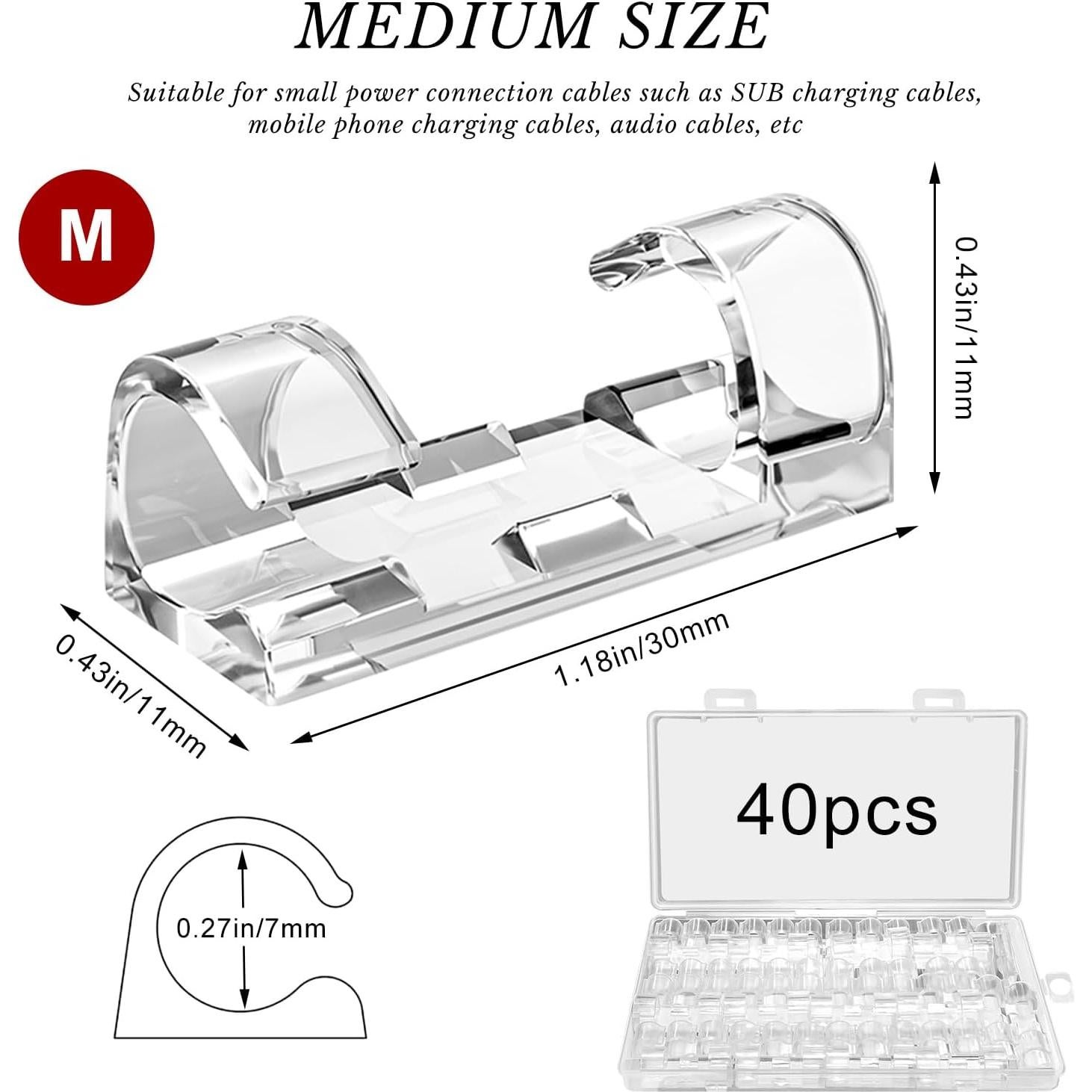 Clips de Cable Autoadhesivos 40pcs ABCDMM para Cables de 1-5mm