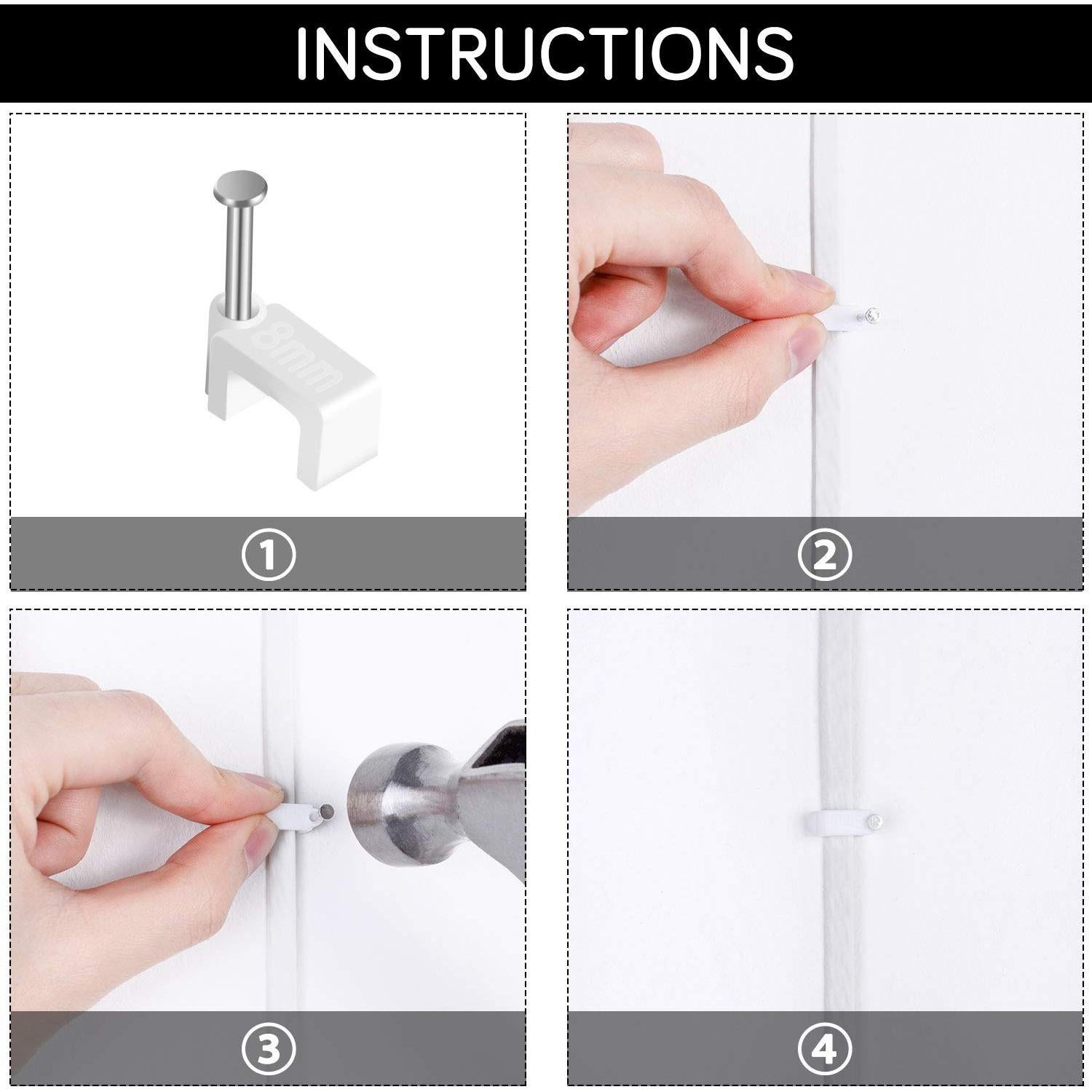 Clips de Cable Ethernet CableGeeker 100 Piezas 8mm Blanco