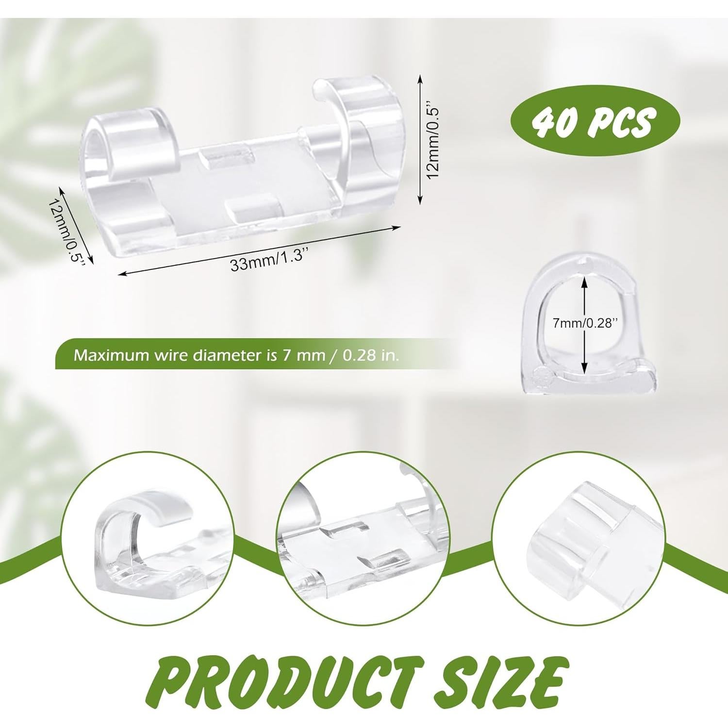 40 Clips de Gestión de Cables Autoadhesivos Quacc 33x12mm