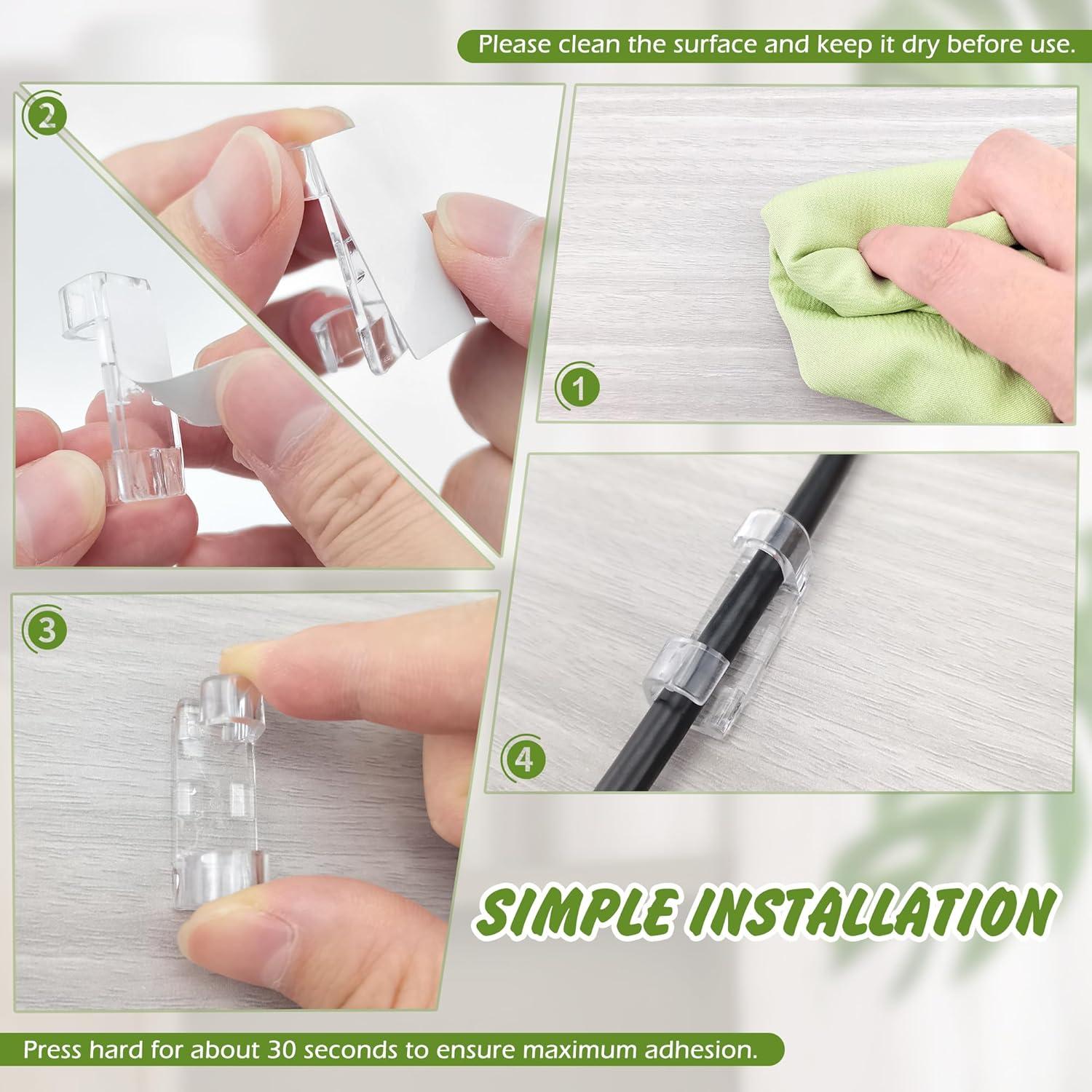 40 Clips de Gestión de Cables Autoadhesivos Quacc 33x12mm