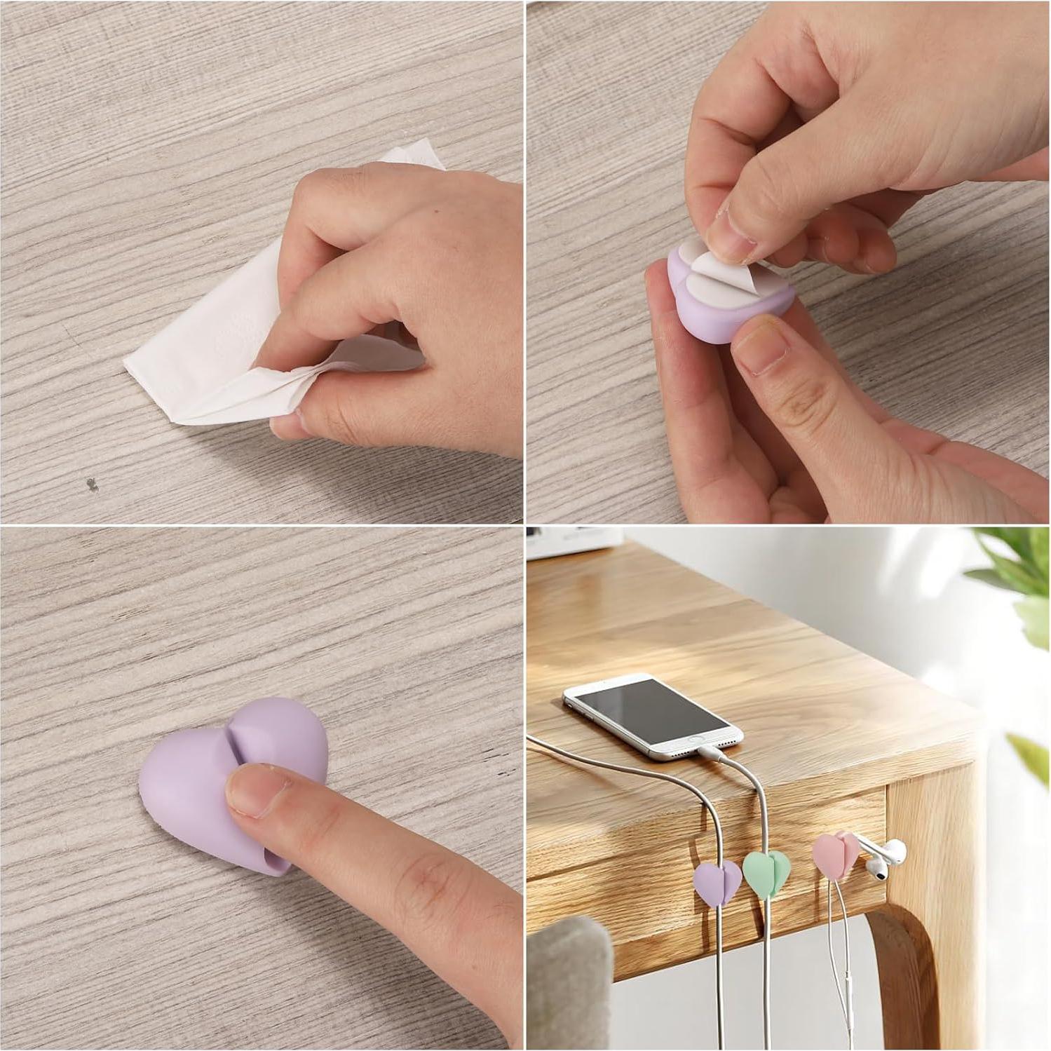 40 Clips Adhesivos Organizadores de Cables LoveBB - Corazón