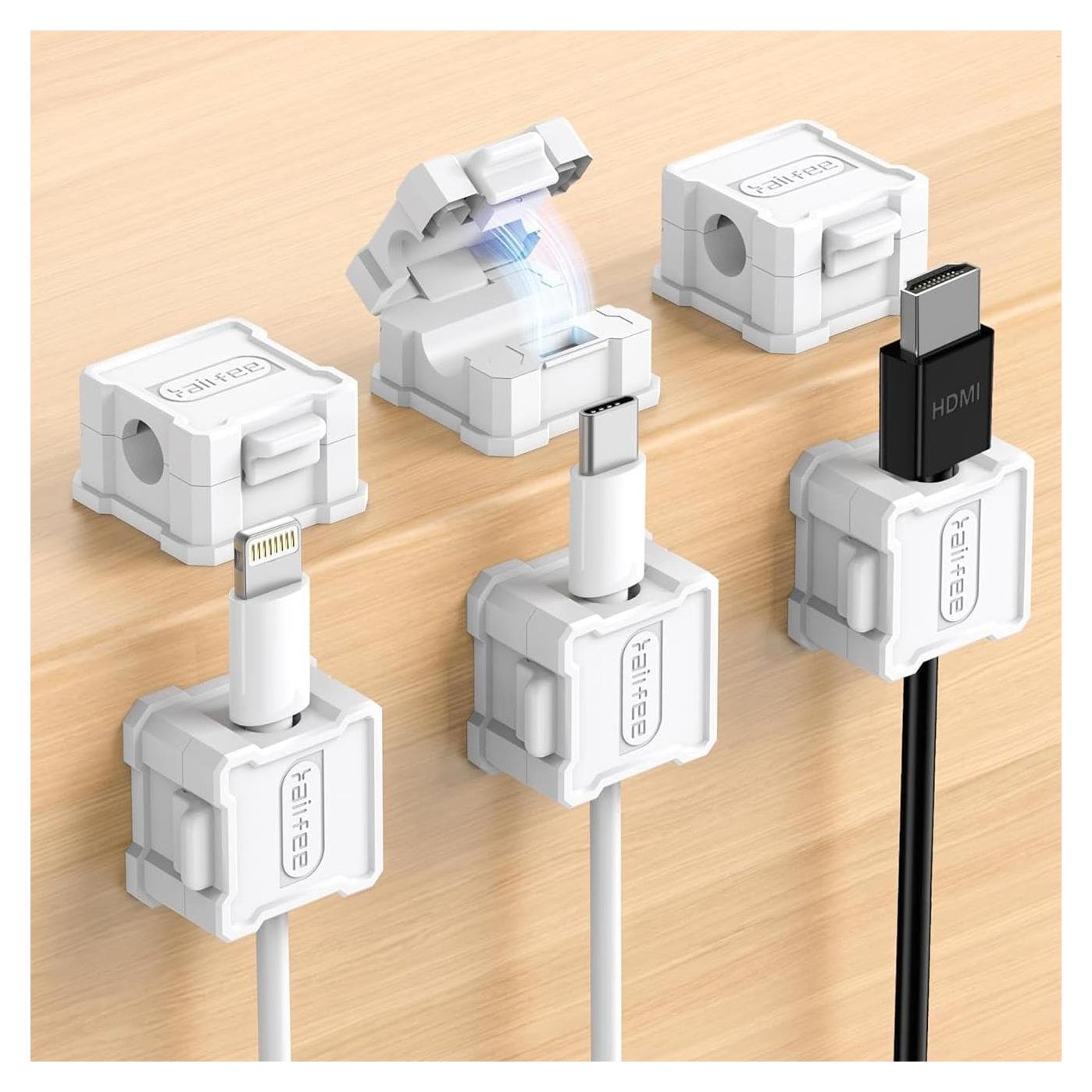 6 Clips Magnéticos para Cables Kailfee - Organizador Adhesivo Blanco
