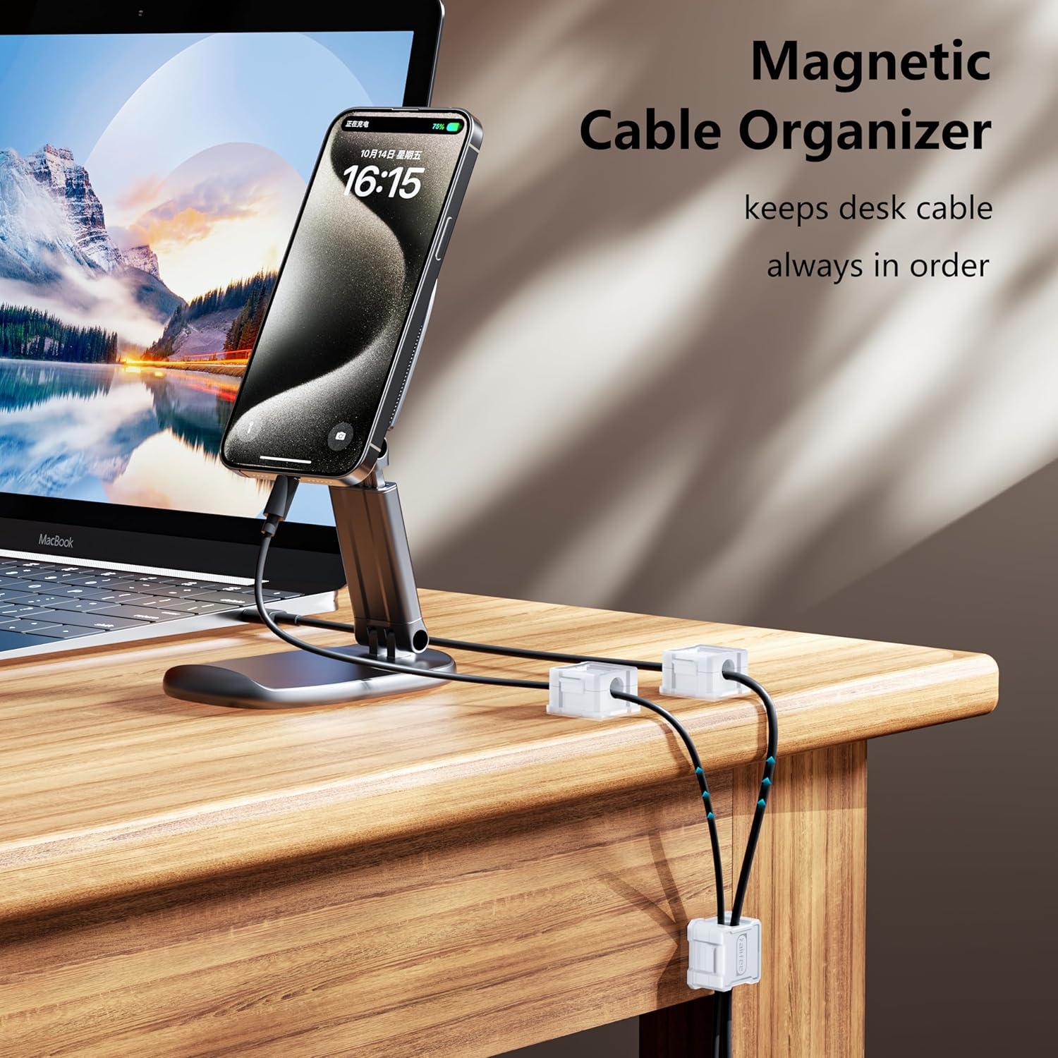 6 Clips Magnéticos para Cables Kailfee - Organizador Adhesivo Blanco