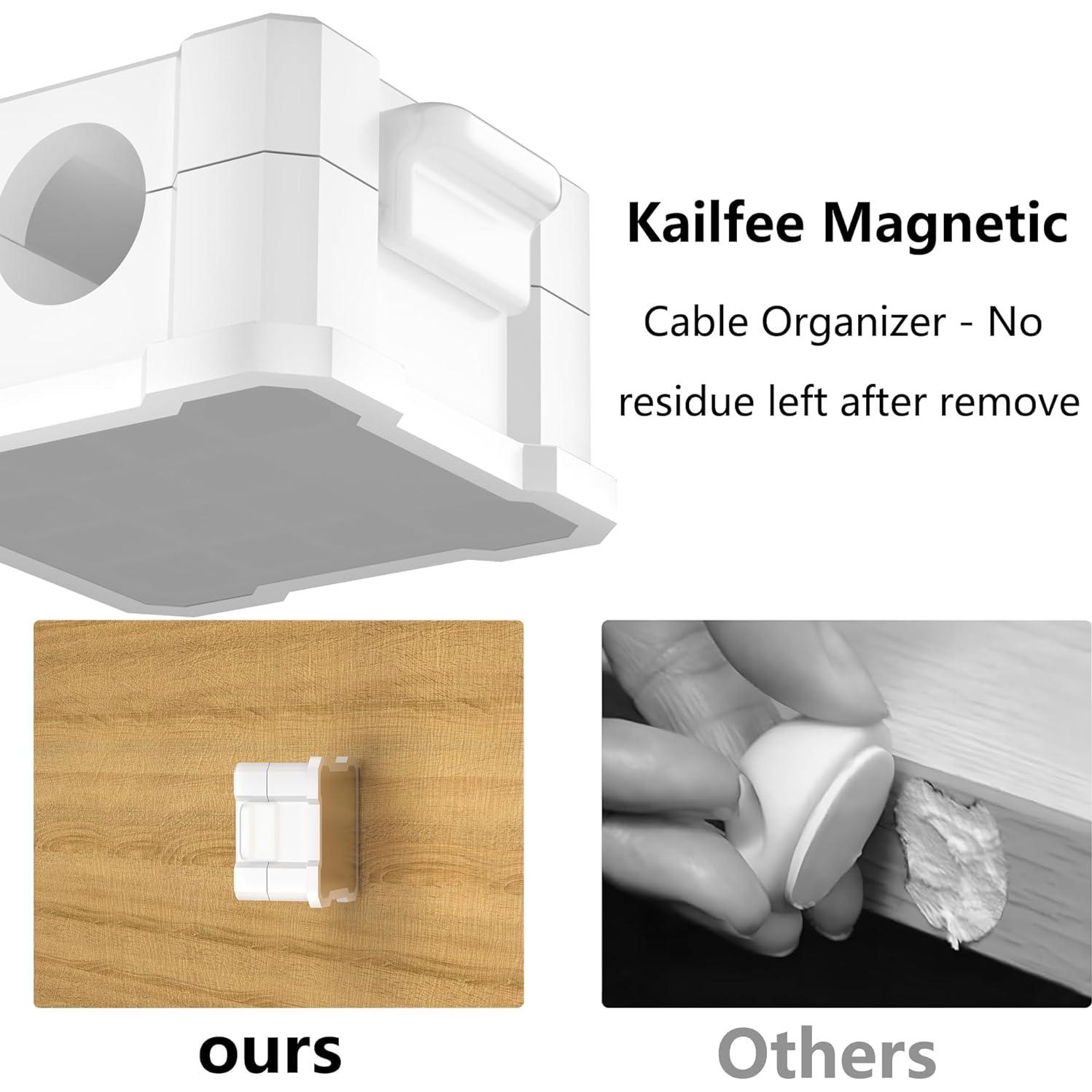 6 Clips Magnéticos para Cables Kailfee - Organizador Adhesivo Blanco