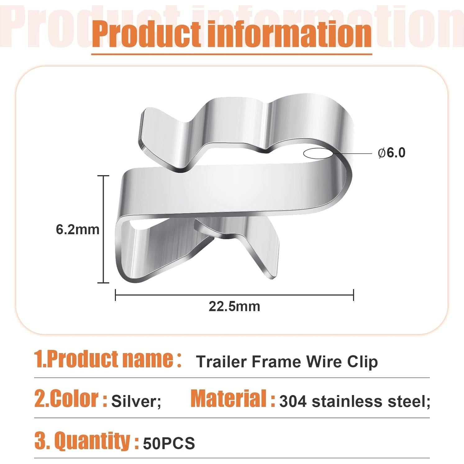 Clips de Alambre para Remolque Zhengmy - 50 Pcs Acero Inoxidable 22.5 mm