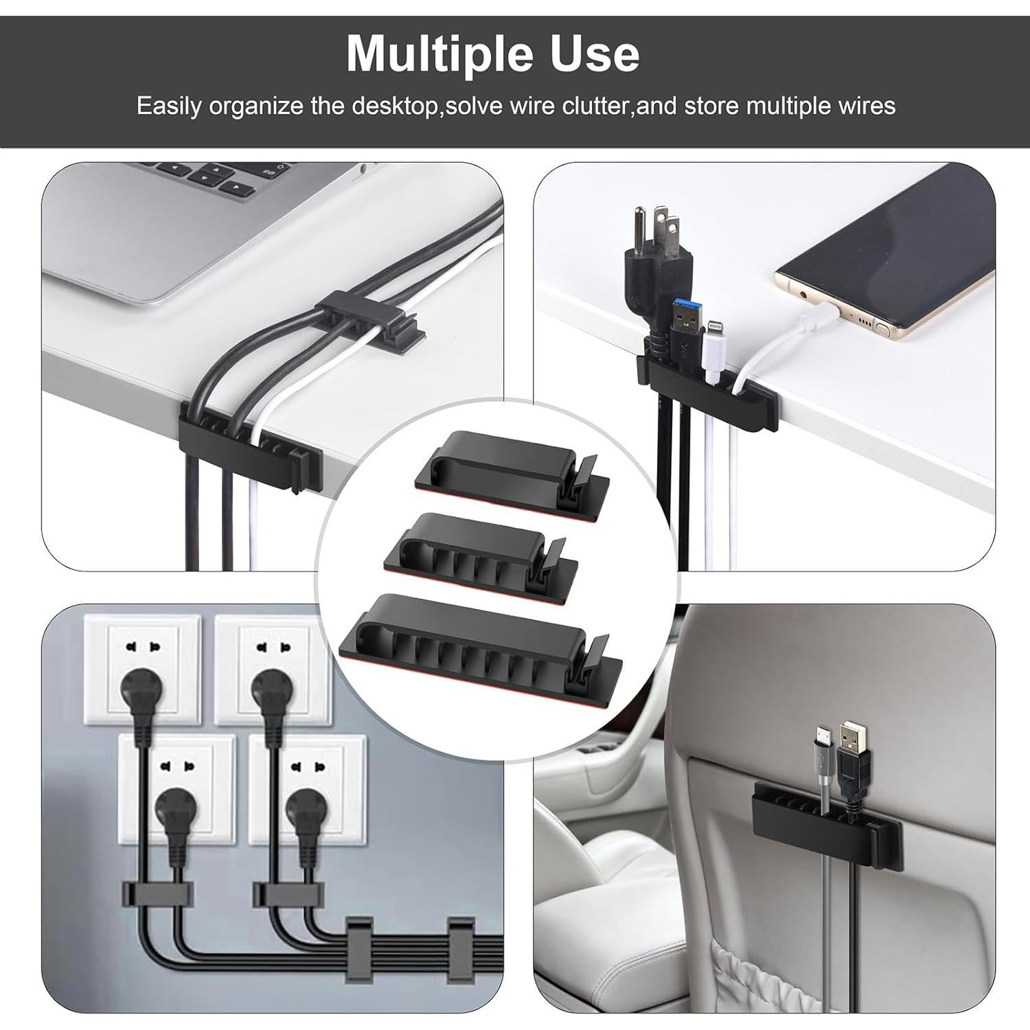 Clips Organizadores de Cables Halsouy 20 Pcs Negro