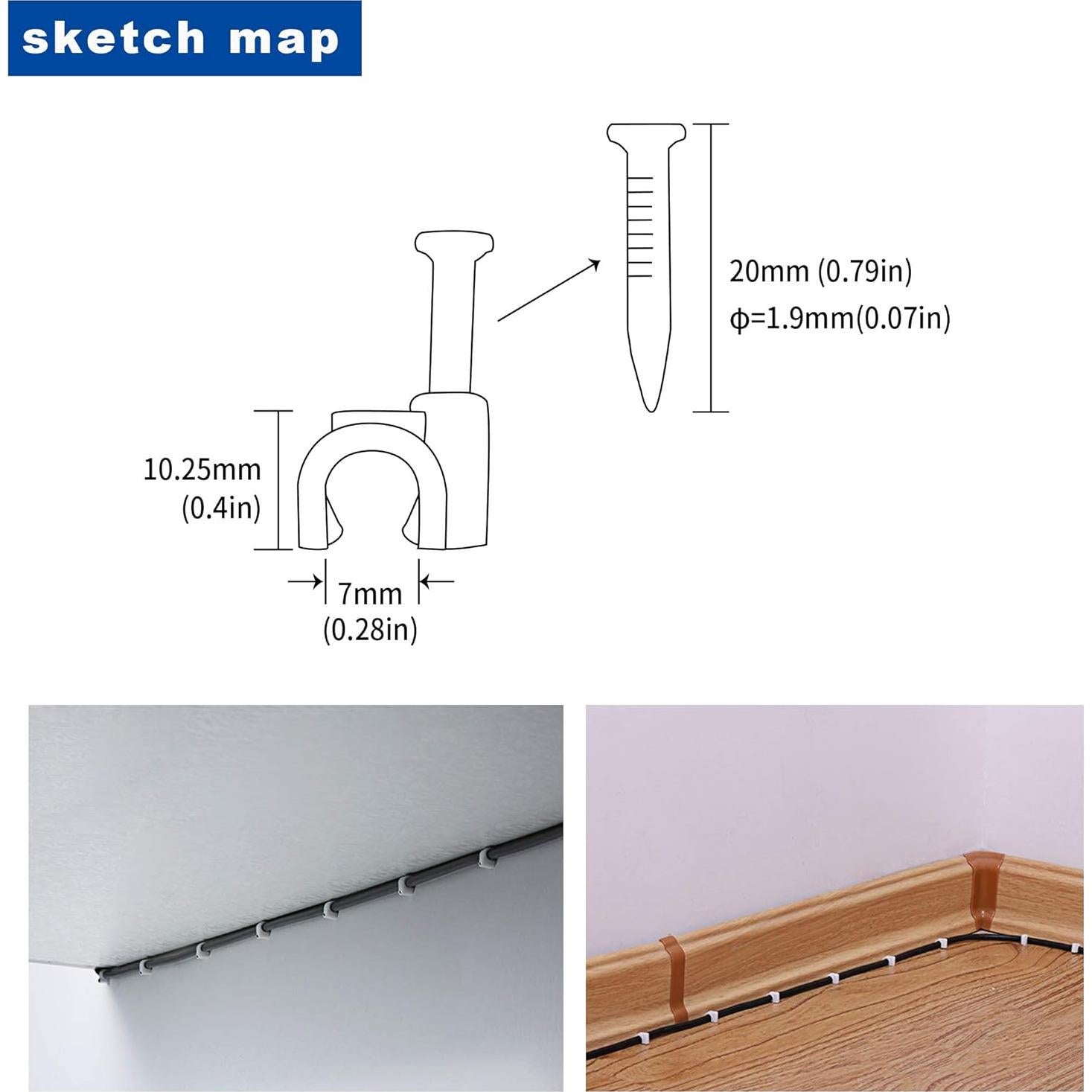 Paquete de 100 Clips de Cable con Clavos Zongwo 8mm para Organizar