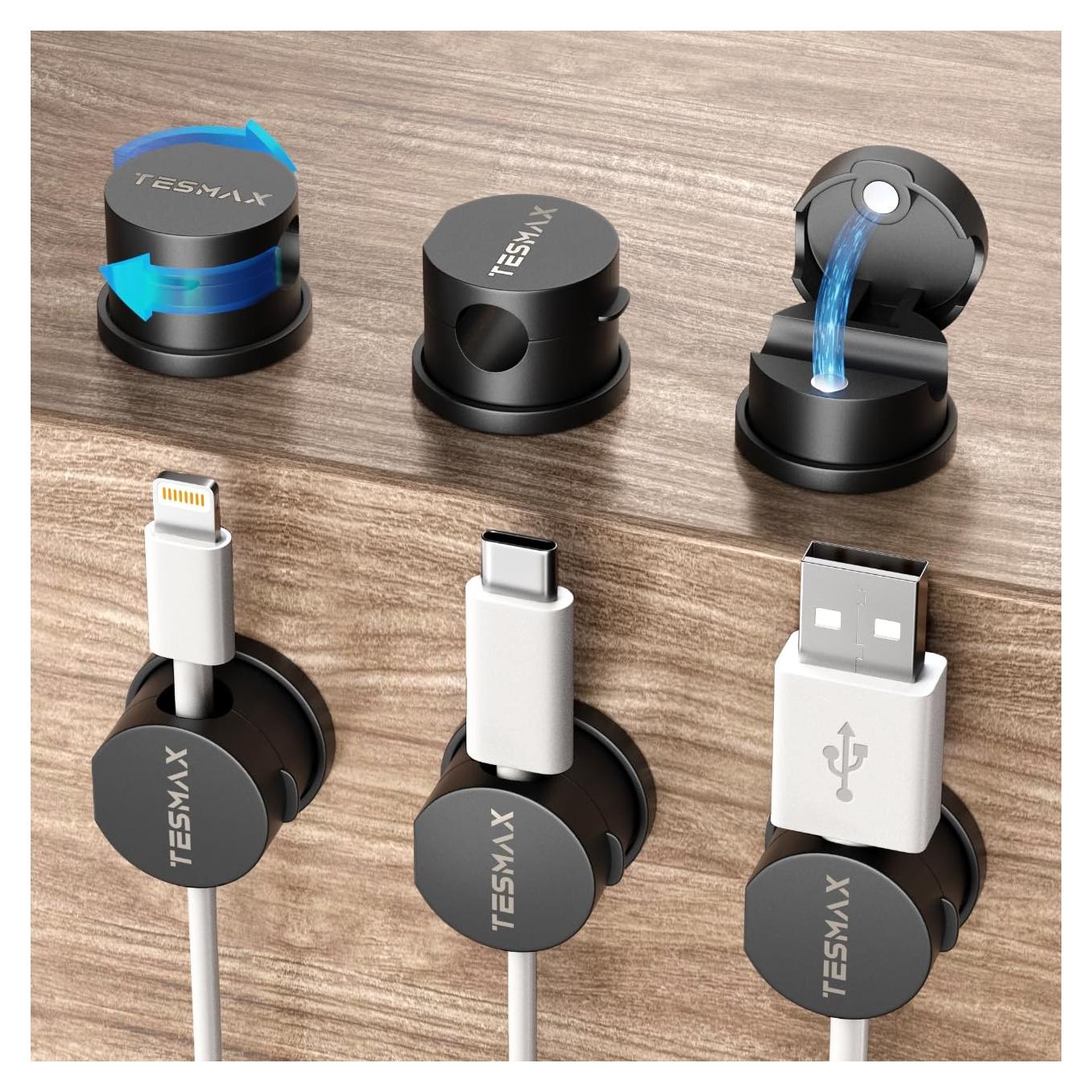 Clips Magnéticos para Cables Tesmax 360° - Organizador 6 Pack