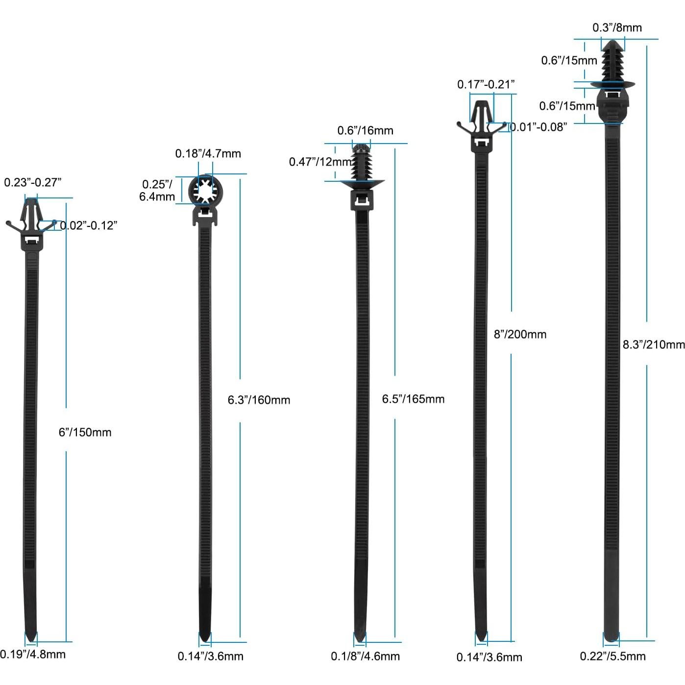 Bridas de Cable Nylon 110 Pcs Armpow - 5 Tamaños Negros
