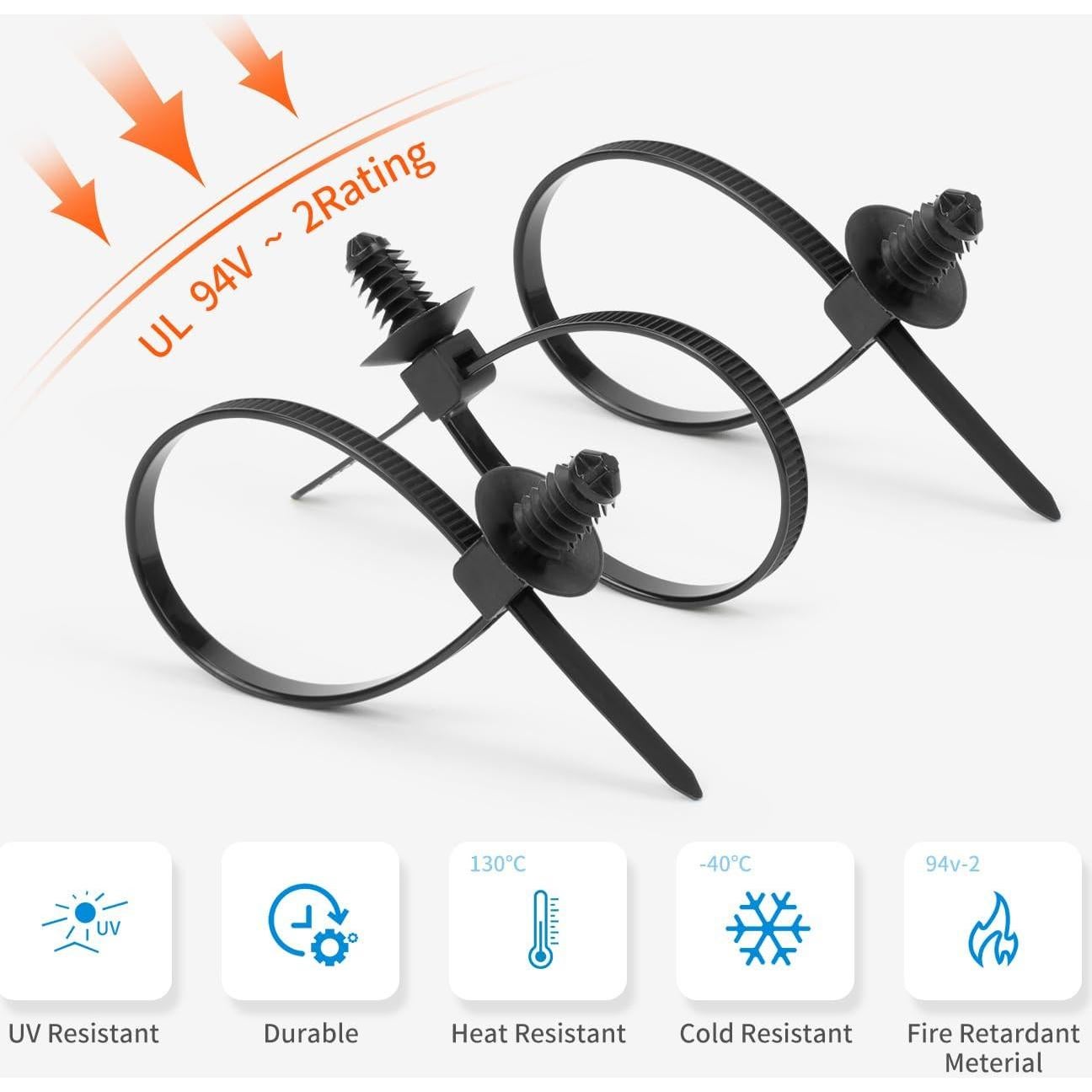 Bridas de Cable Nylon 110 Pcs Armpow - 5 Tamaños Negros