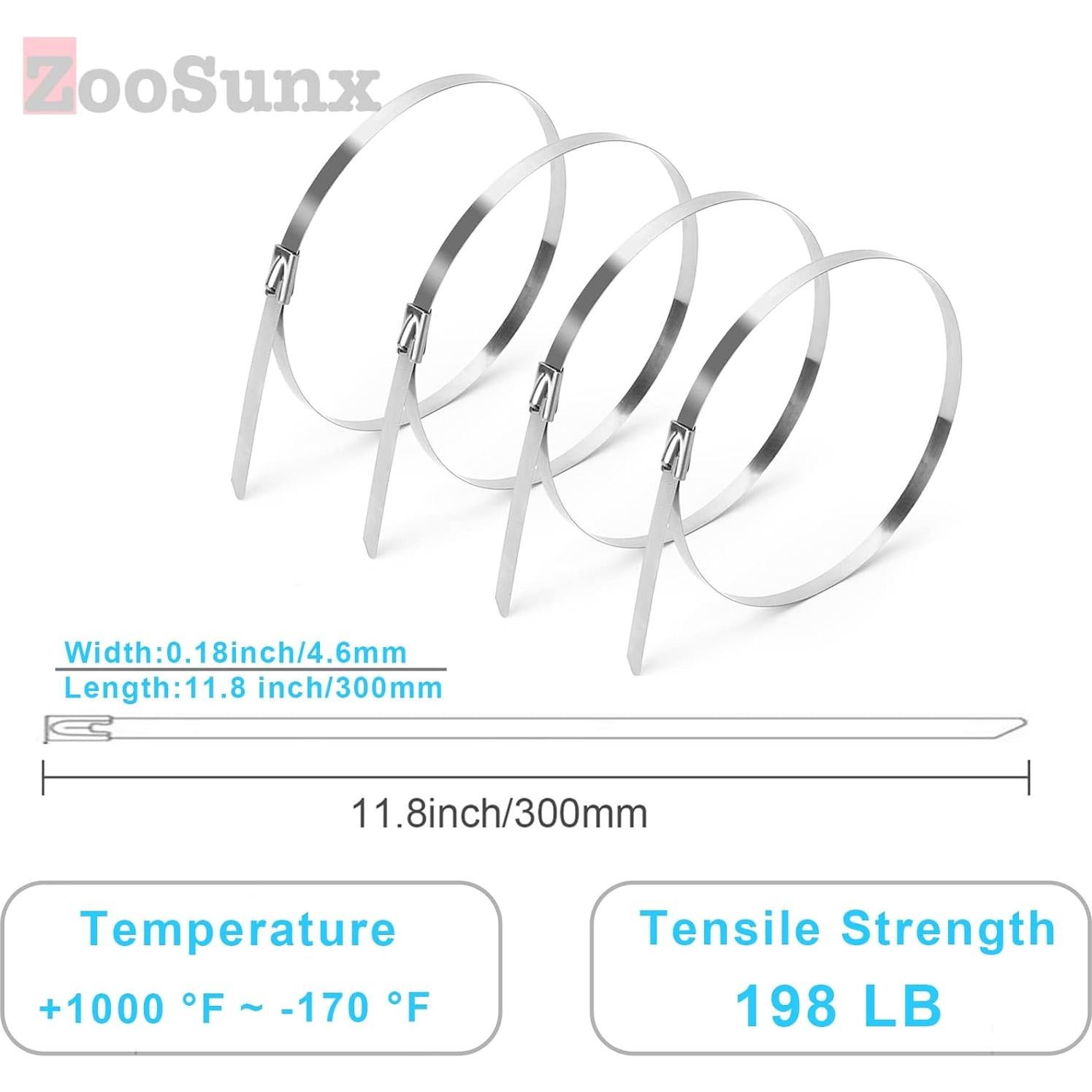 Bridas de Metal ZOOSUNX 30 cm Acero Inoxidable 100 Piezas