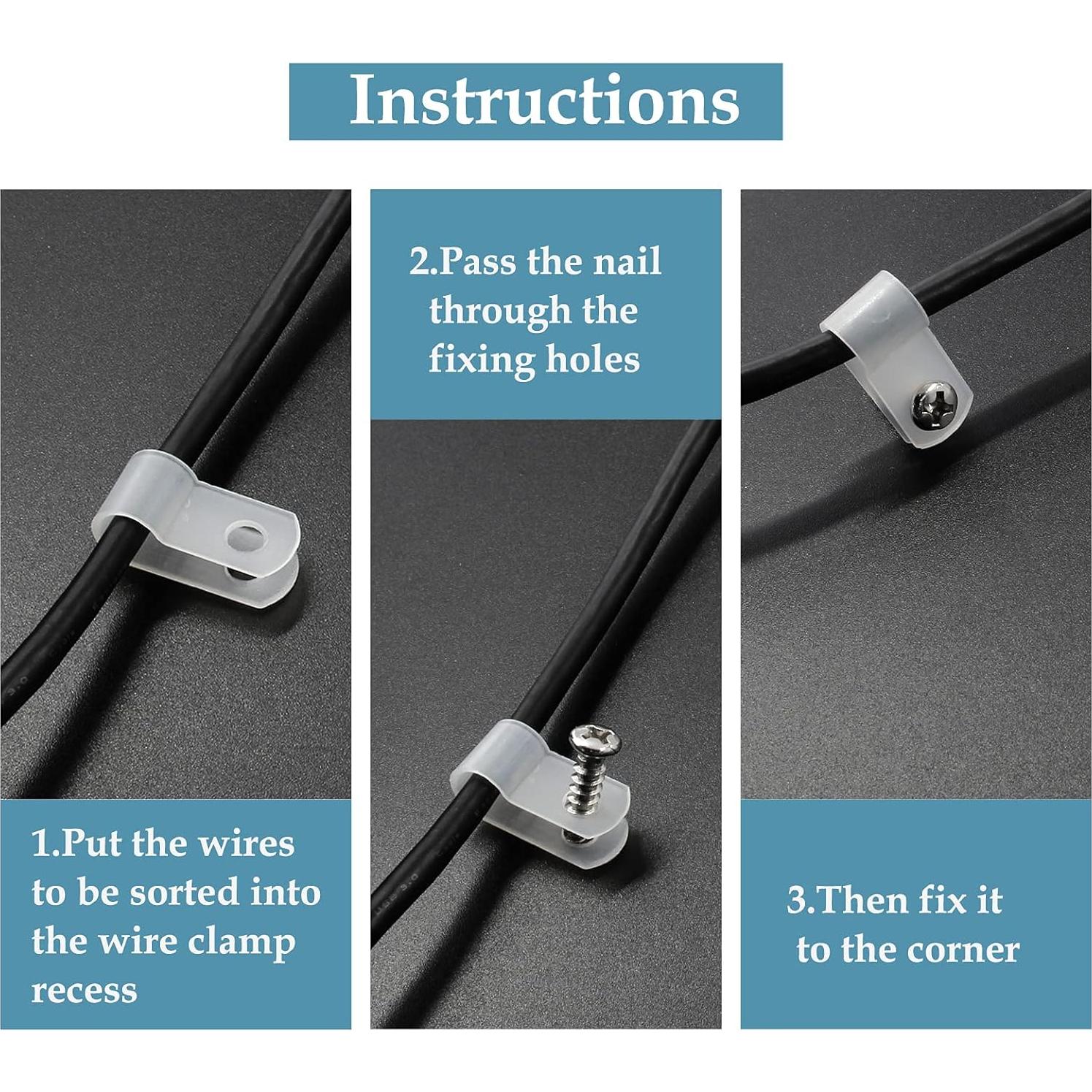 100 Clips de Montaje de Cable Rierdge 0.64 cm Nylon Blanco