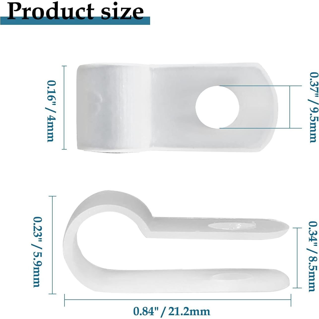 100 Clips de Montaje de Cable Rierdge 0.64 cm Nylon Blanco