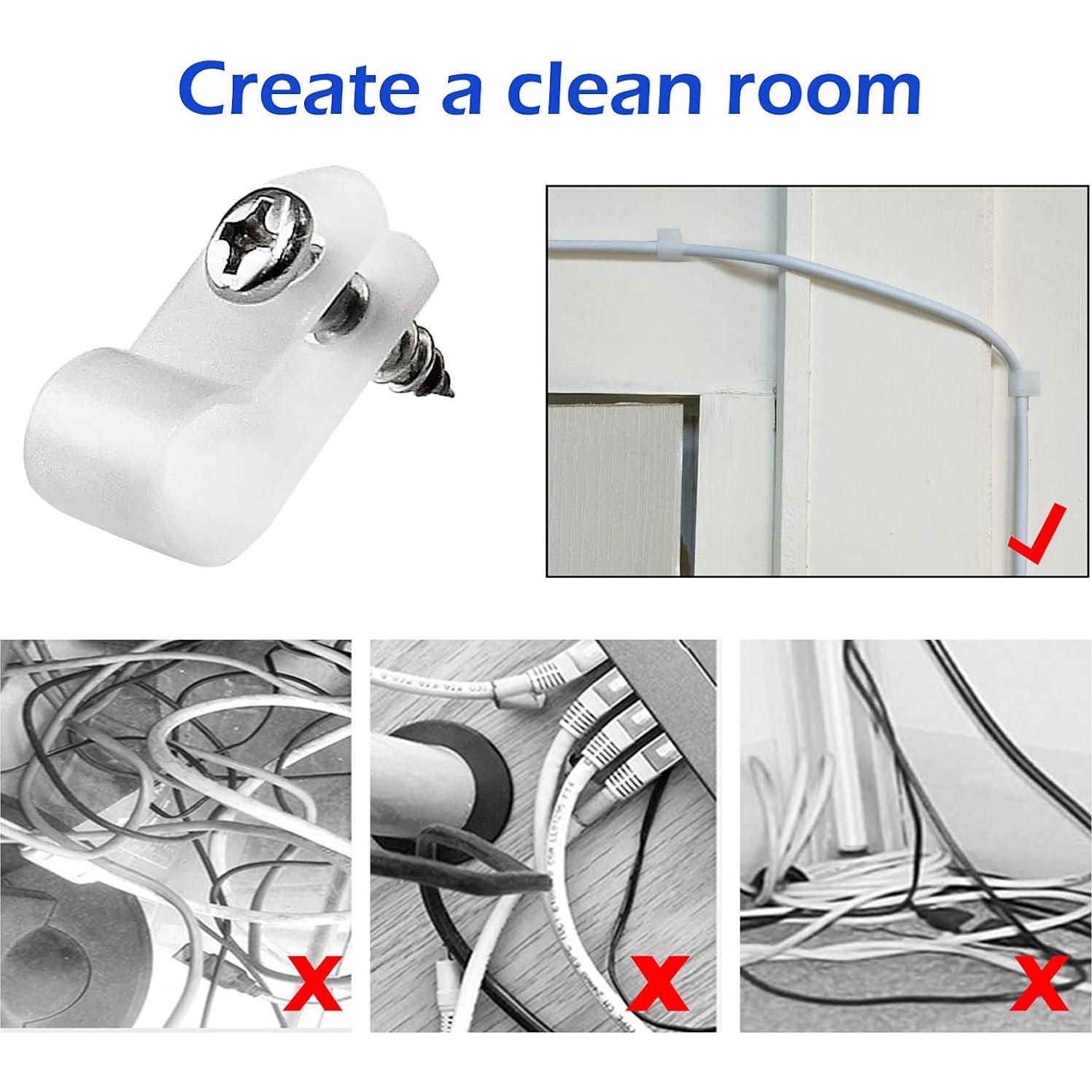 100 Clips de Montaje de Cable Rierdge 0.64 cm Nylon Blanco