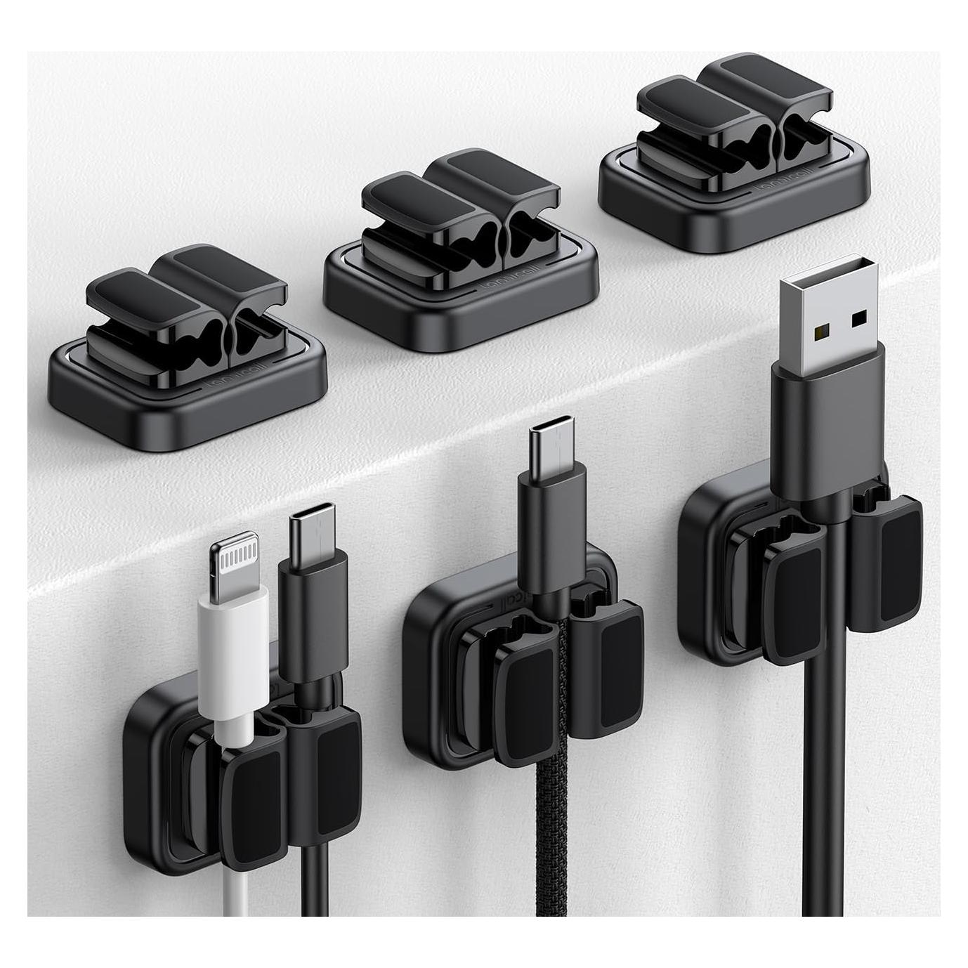Soporte de Cable Adhesivo Lamicall 3 en 1 - 6 Pcs Negro