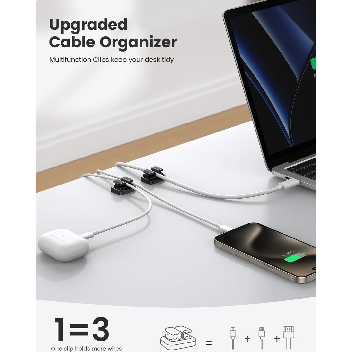 Soporte de Cable Adhesivo Lamicall 3 en 1 - 6 Pcs Negro