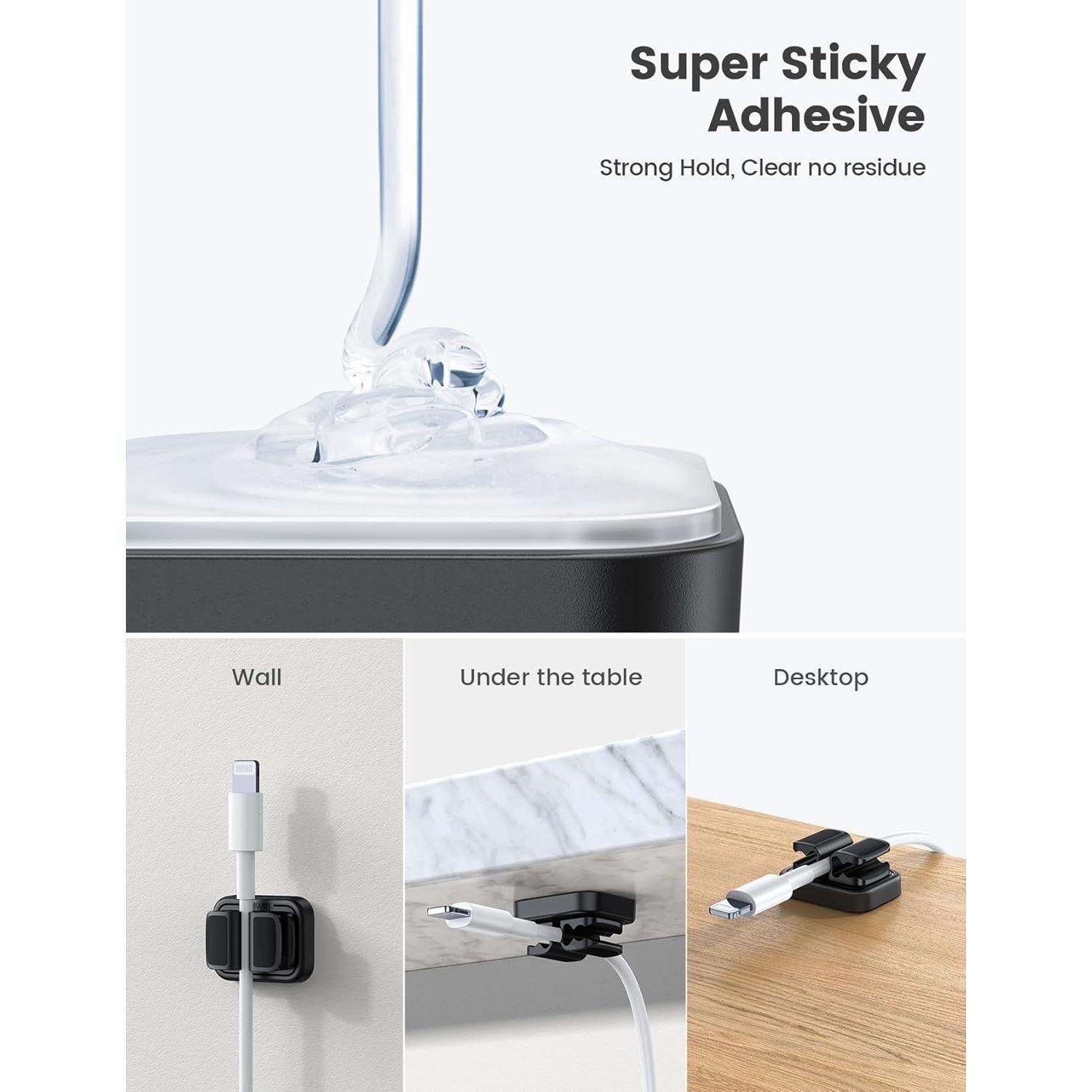 Soporte de Cable Adhesivo Lamicall 3 en 1 - 6 Pcs Negro