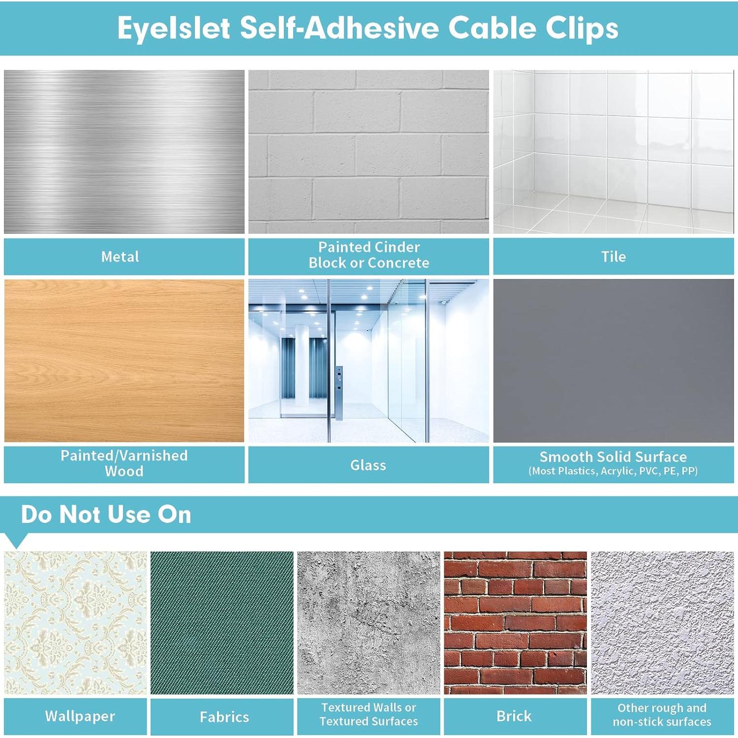 Organizador de Clips de Cable Autoadhesivos EyeIslet - 20 Piezas Negro