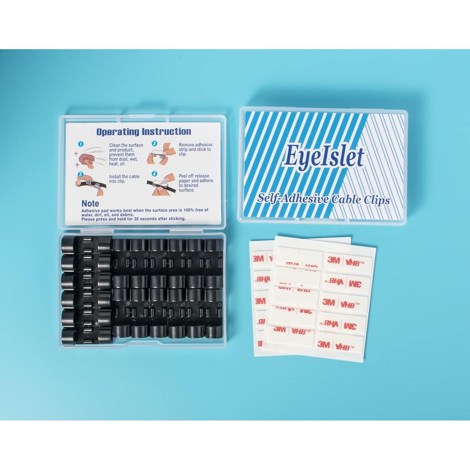 Organizador de Clips de Cable Autoadhesivos EyeIslet - 20 Piezas Negro