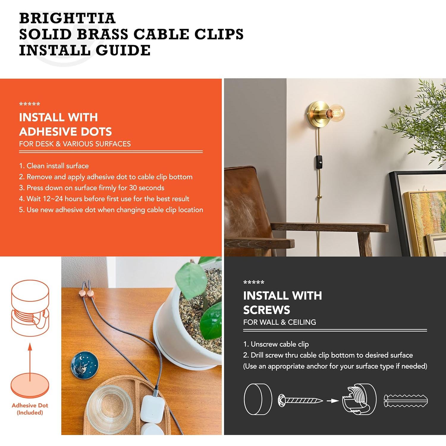 Clip de Cable de Latón Premium MY DESIGN PAD - Organizador Elegante - Paquete de 4