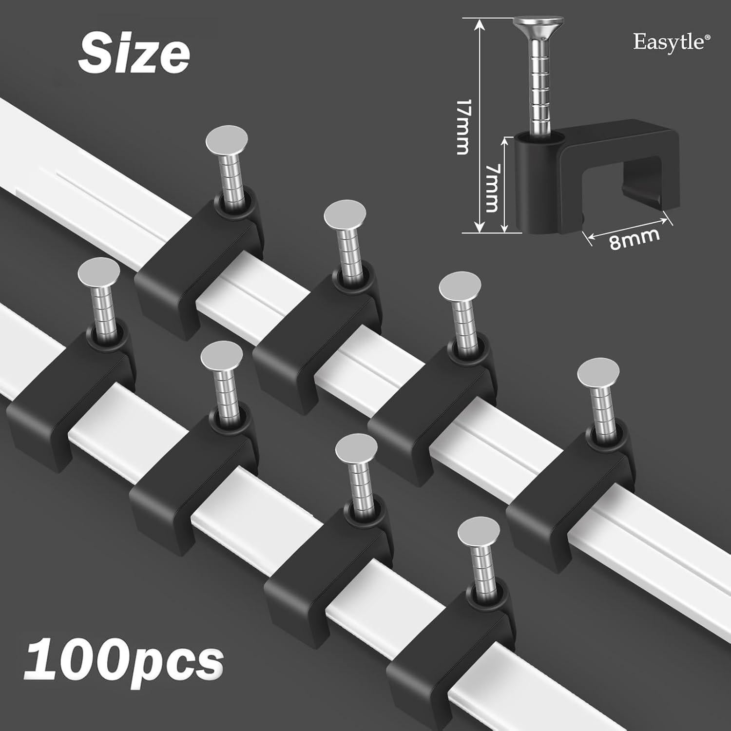 Clips de Cable con Clavo Easytle 100 Pcs 8mm para Pared