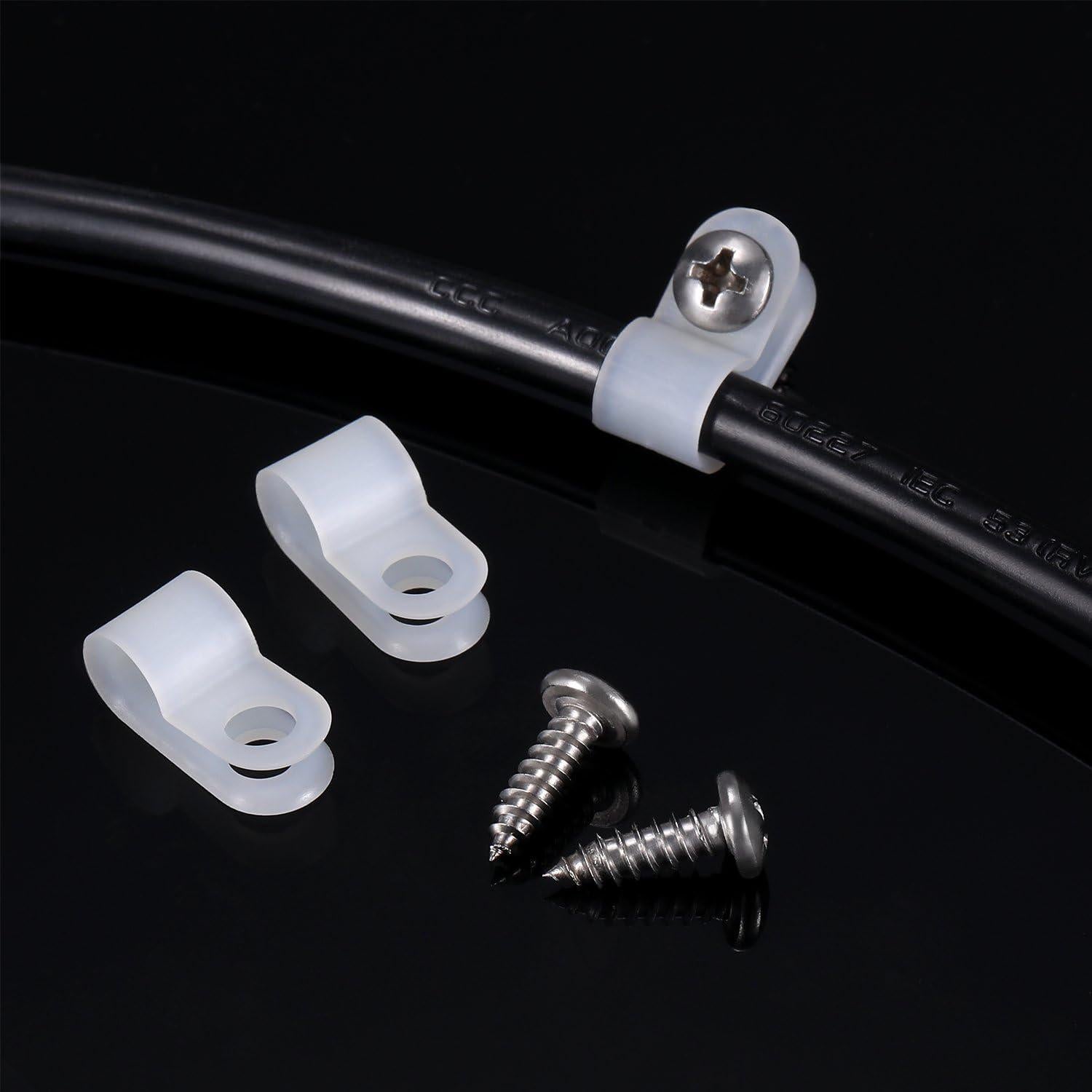 Abrazaderas de Cable Tipo R Hicarer 50 Piezas 6.35 mm Blancas